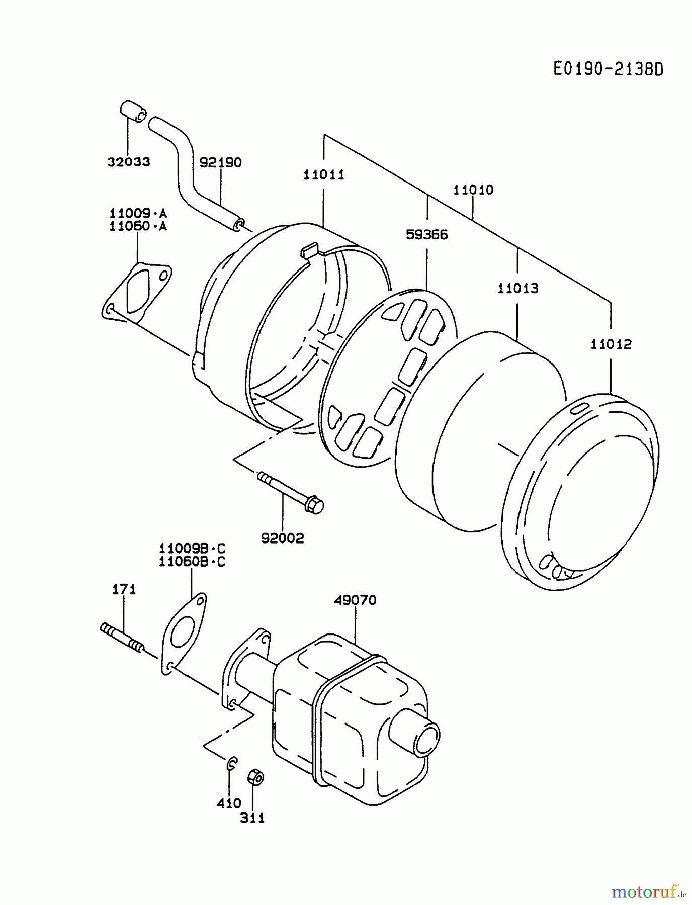  Kawasaki Motoren Motoren, Horizontal FA076D-CS09 - Kawasaki FA076D 4-Stroke Engine AIR-FILTER/MUFFLER