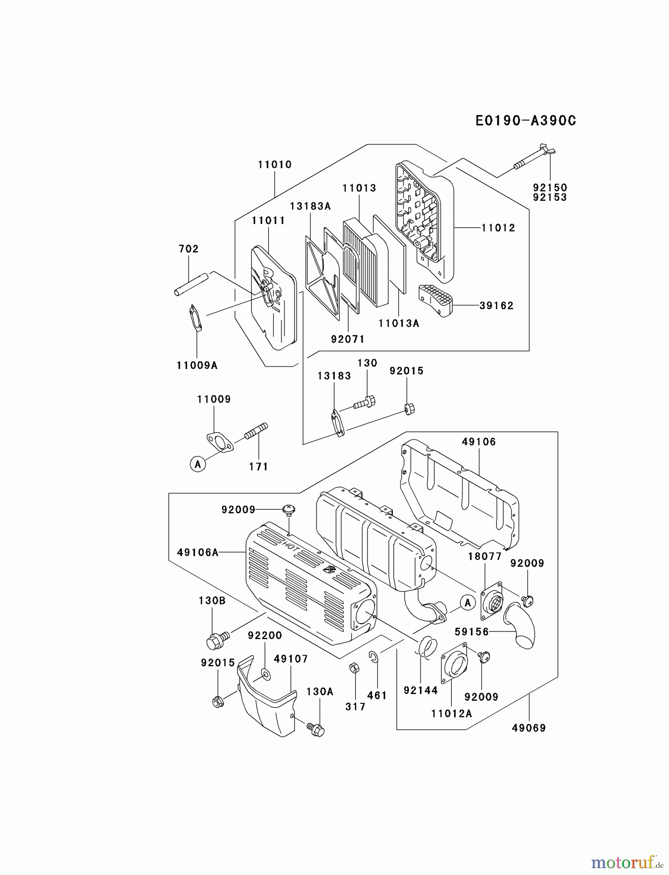  Kawasaki Motoren Motoren, Horizontal FE250D-AS08 - Kawasaki FE250D 4-Stroke Engine AIR-FILTER/MUFFLER