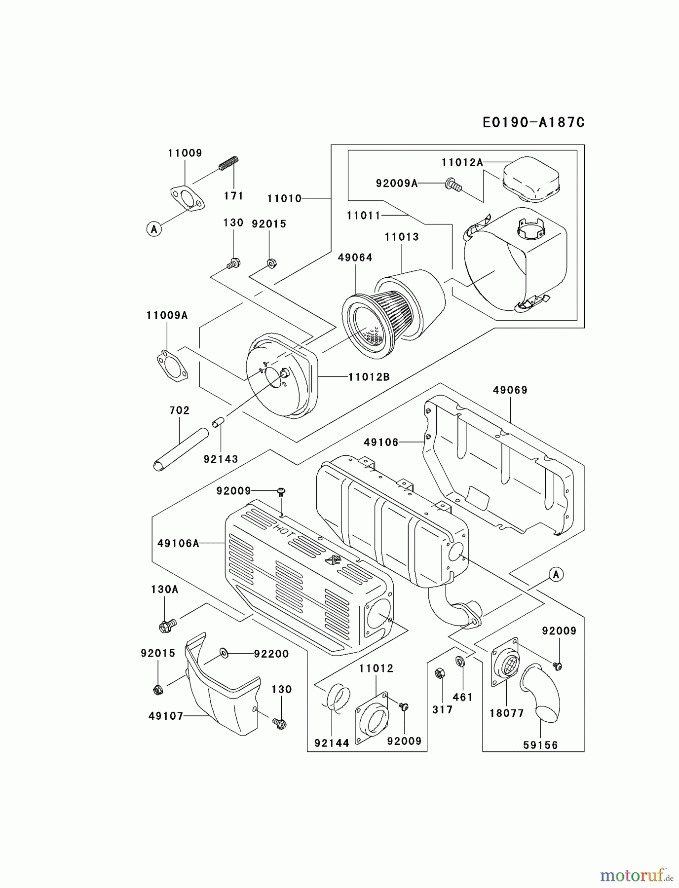  Kawasaki Motoren Motoren, Horizontal FE250D-FS05 - Kawasaki FE250D 4-Stroke Engine AIR-FILTER/MUFFLER