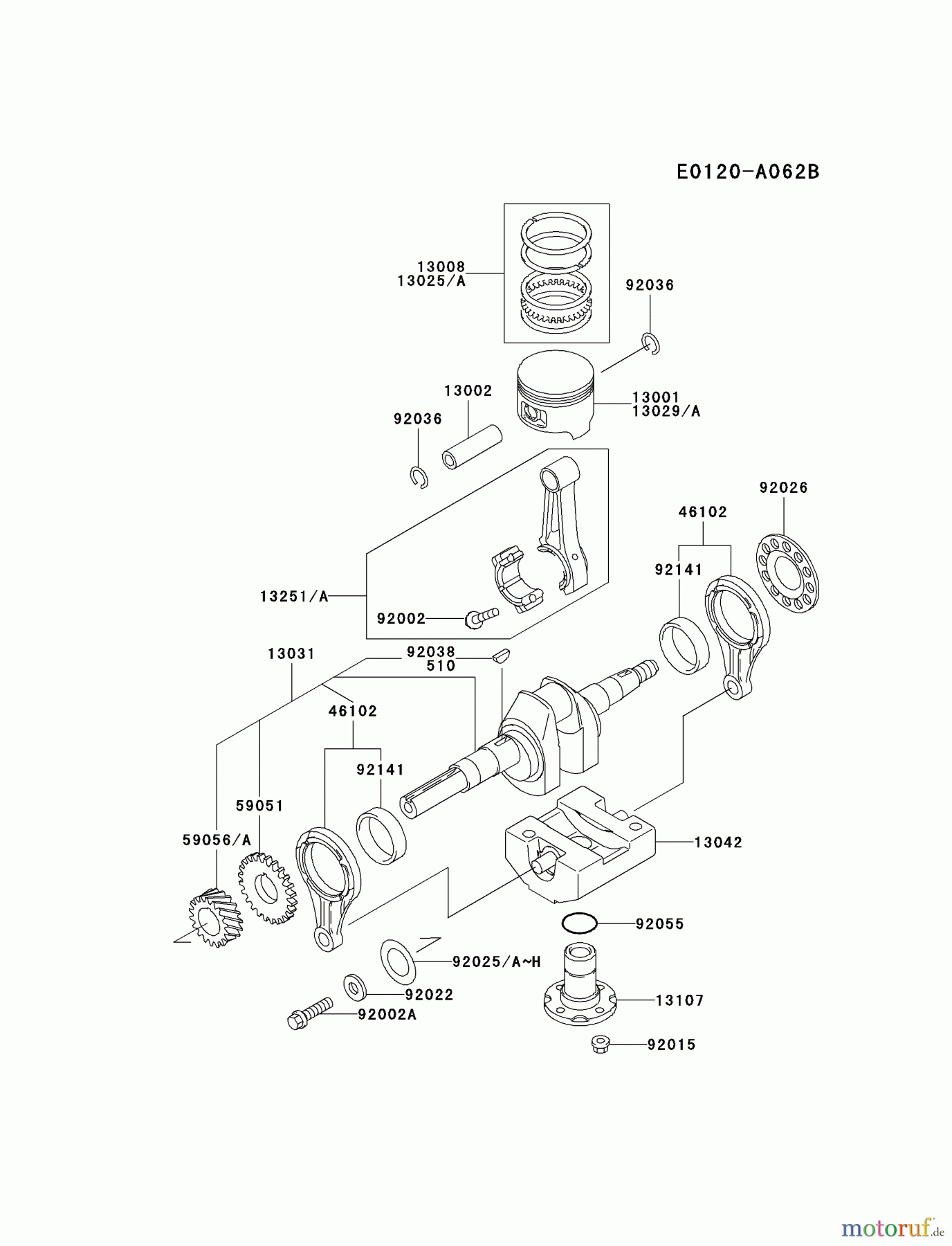  Kawasaki Motoren Motoren, Horizontal FE290D-AS12 - Kawasaki FE290D 4-Stroke Engine PISTON/CRANKSHAFT