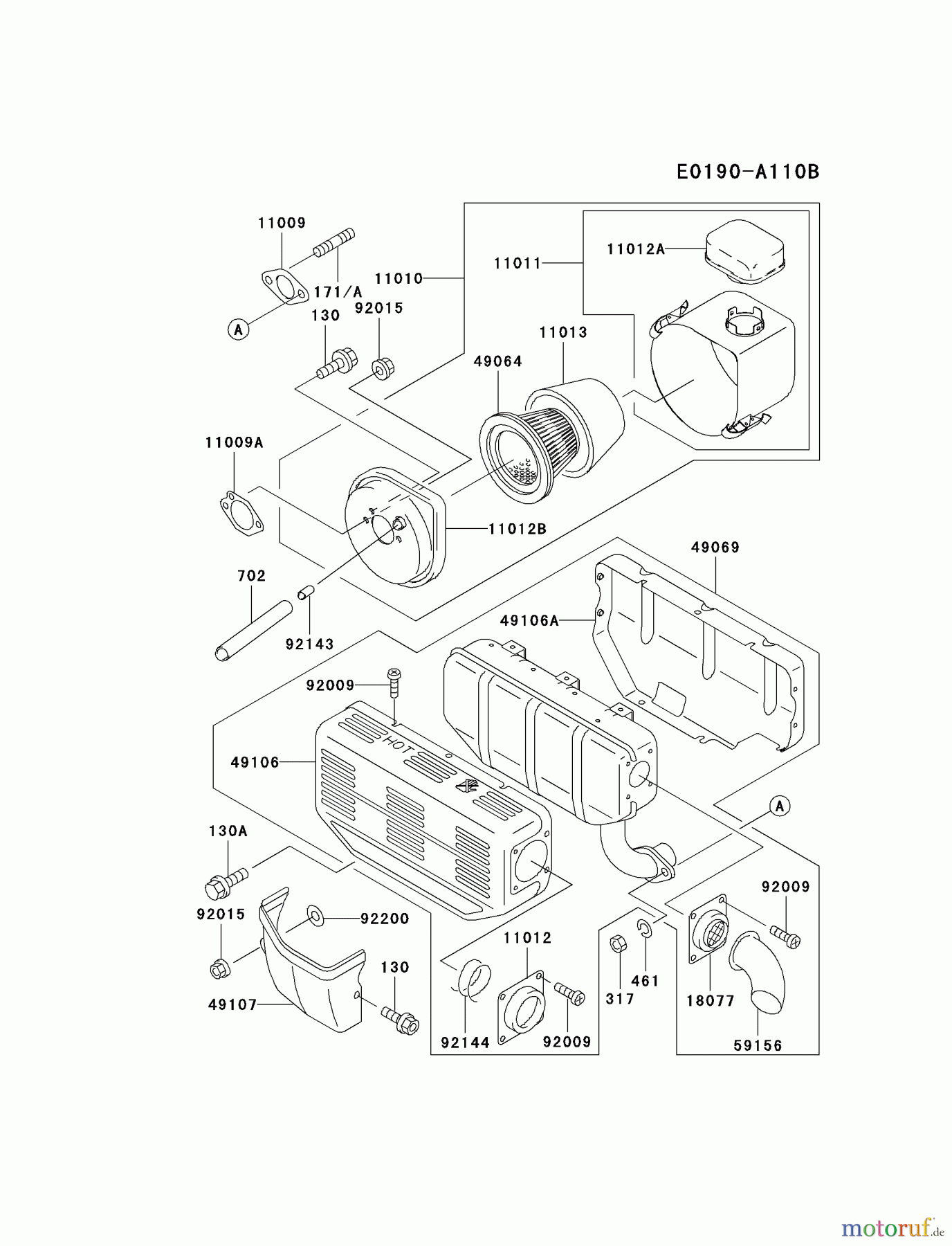  Kawasaki Motoren Motoren, Horizontal FE290D-AS14 - Kawasaki FE290D 4-Stroke Engine AIR-FILTER/MUFFLER