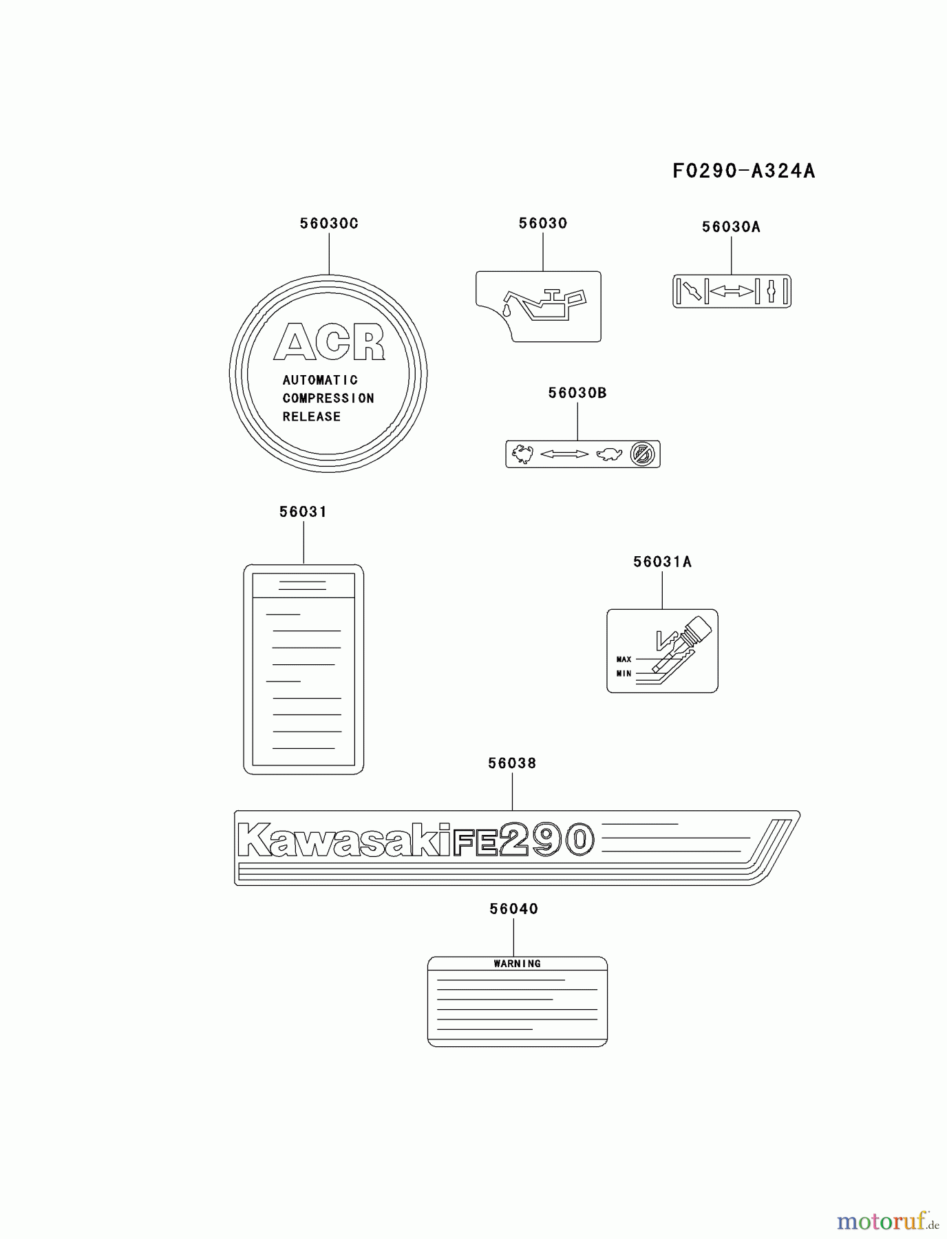  Kawasaki Motoren Motoren, Horizontal FE290D-AS14 - Kawasaki FE290D 4-Stroke Engine LABEL