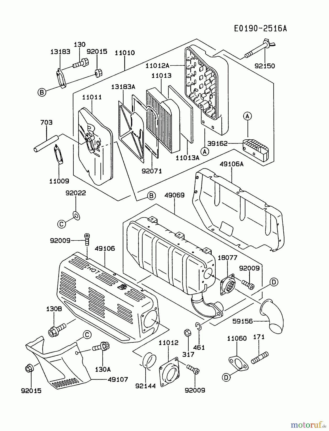  Kawasaki Motoren Motoren, Horizontal FE350D-AS01 - Kawasaki FE350D 4-Stroke Engine AIR-FILTER/MUFFLER