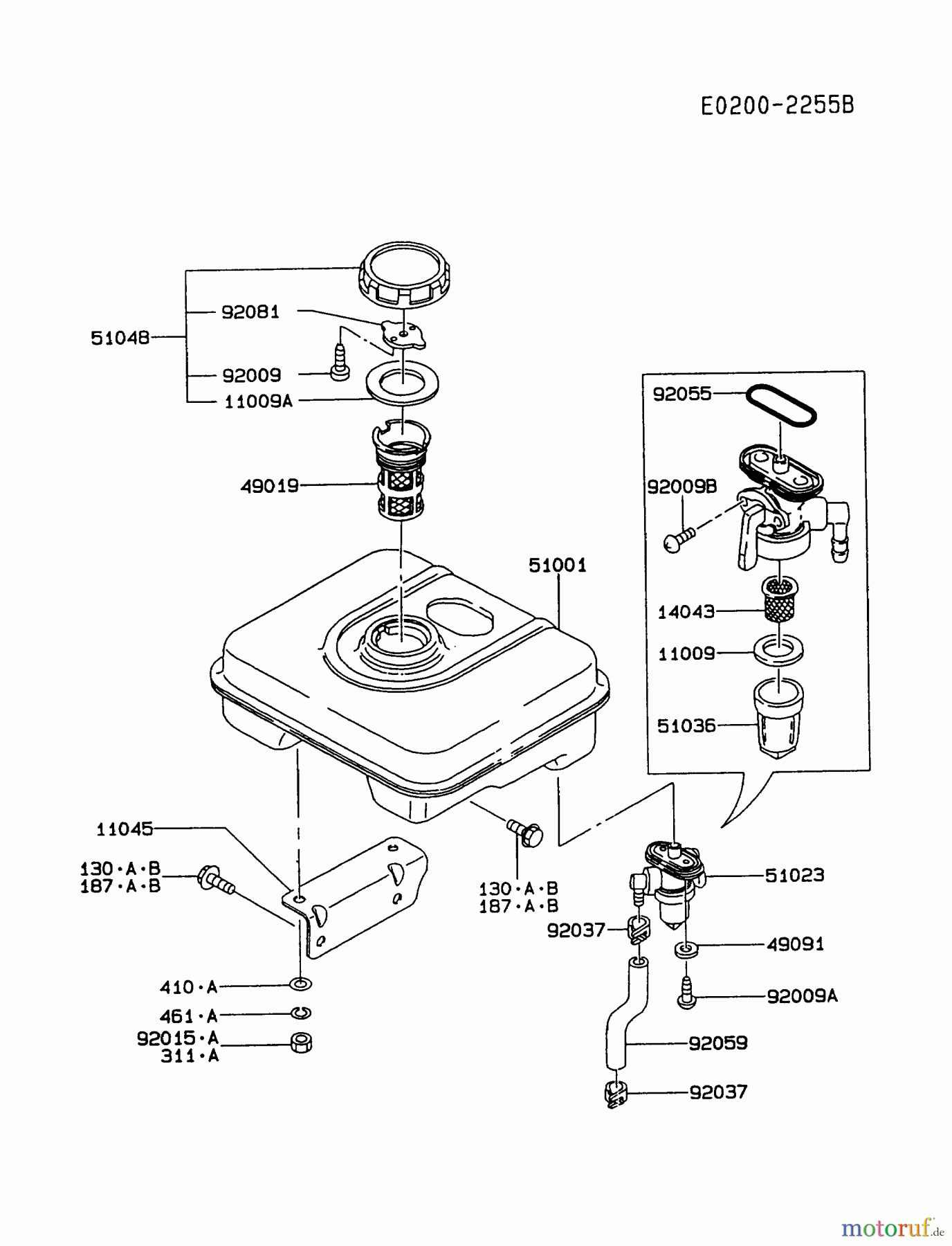  Kawasaki Motoren Motoren, Horizontal FA076D-AS09 - Kawasaki FA076D 4-Stroke Engine FUEL-TANK/FUEL-VALVE