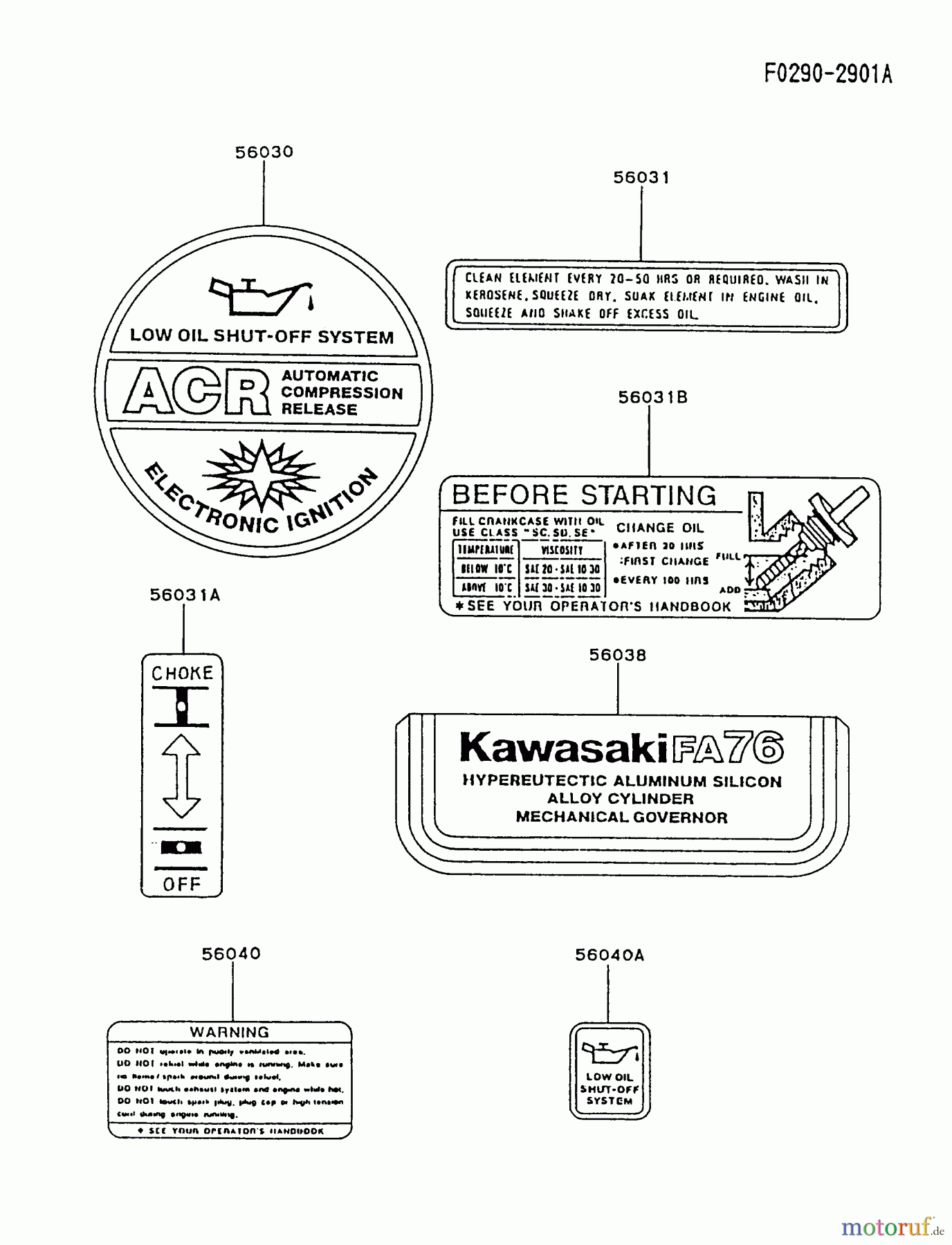  Kawasaki Motoren Motoren, Horizontal FA076D-CS09 - Kawasaki FA076D 4-Stroke Engine LABEL