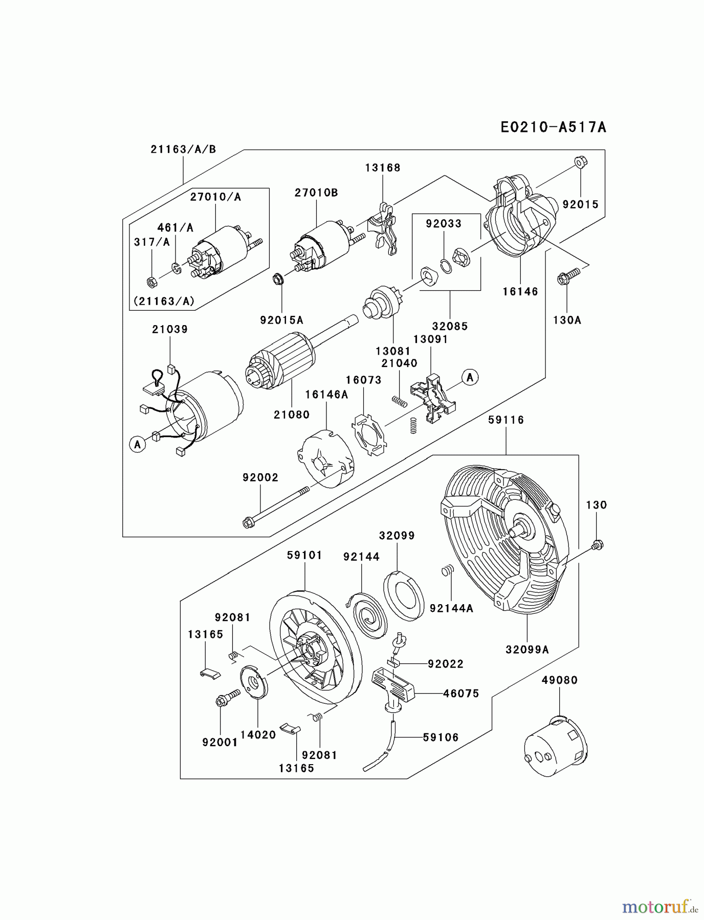  Kawasaki Motoren Motoren, Horizontal FE400D-BS01 - Kawasaki FE400D 4-Stroke Engine STARTER