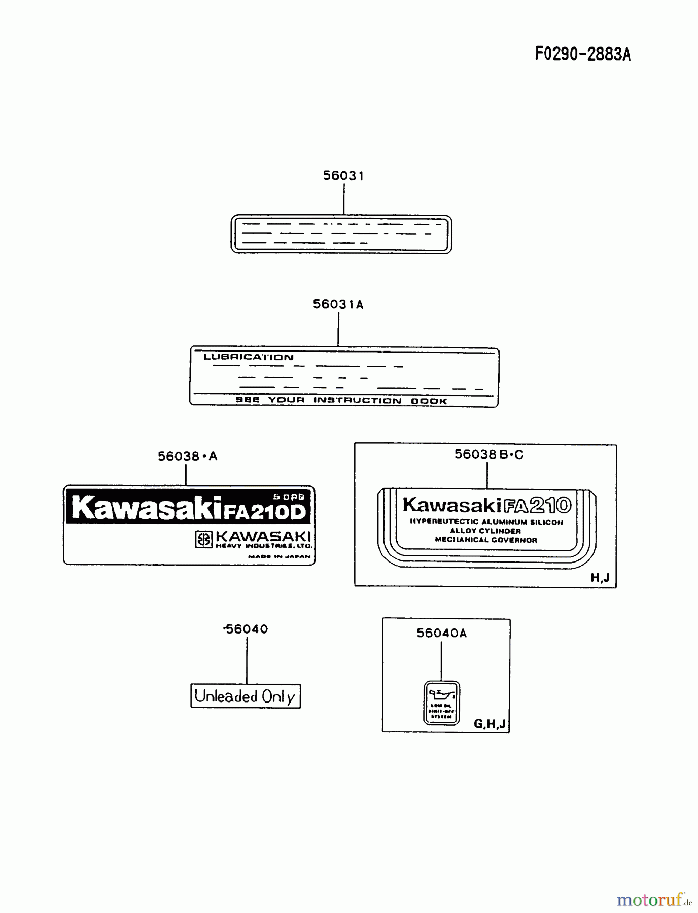  Kawasaki Motoren Motoren, Horizontal FA210D-HS05 - Kawasaki FA210D 4-Stroke Engine LABEL
