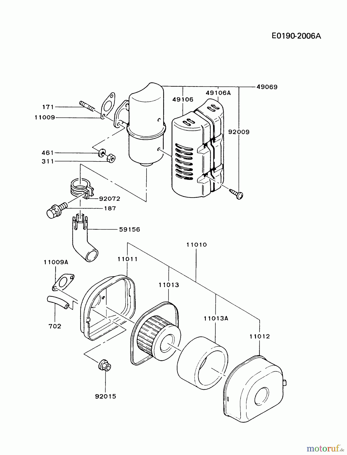  Kawasaki Motoren Motoren, Horizontal FG150R-AS00 - Kawasaki FG150R 4-Stroke Engine AIR-FILTER/MUFFLER
