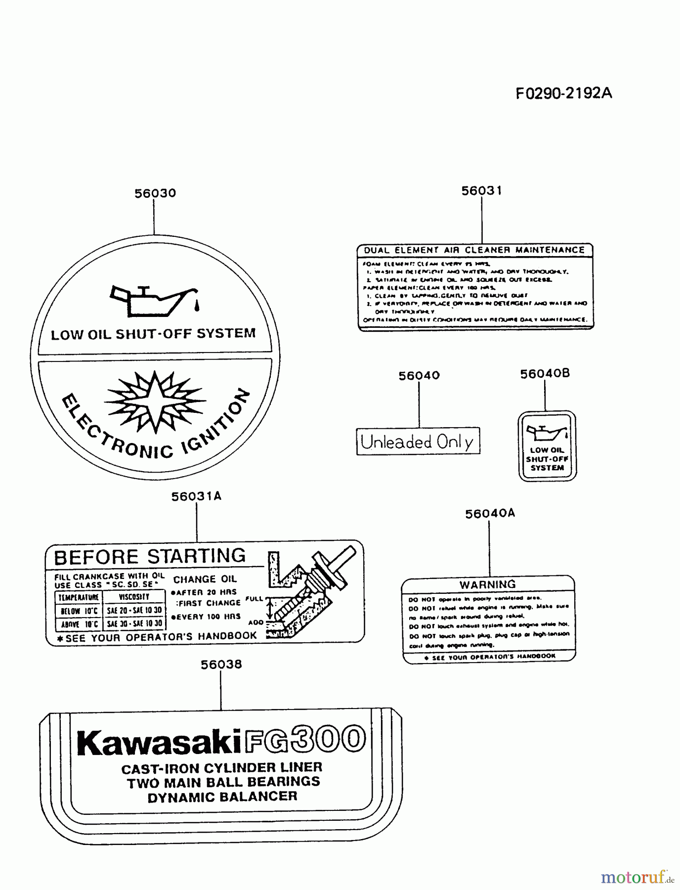  Kawasaki Motoren Motoren, Horizontal FG300D-AS15 - Kawasaki FG300D 4-Stroke Engine LABEL