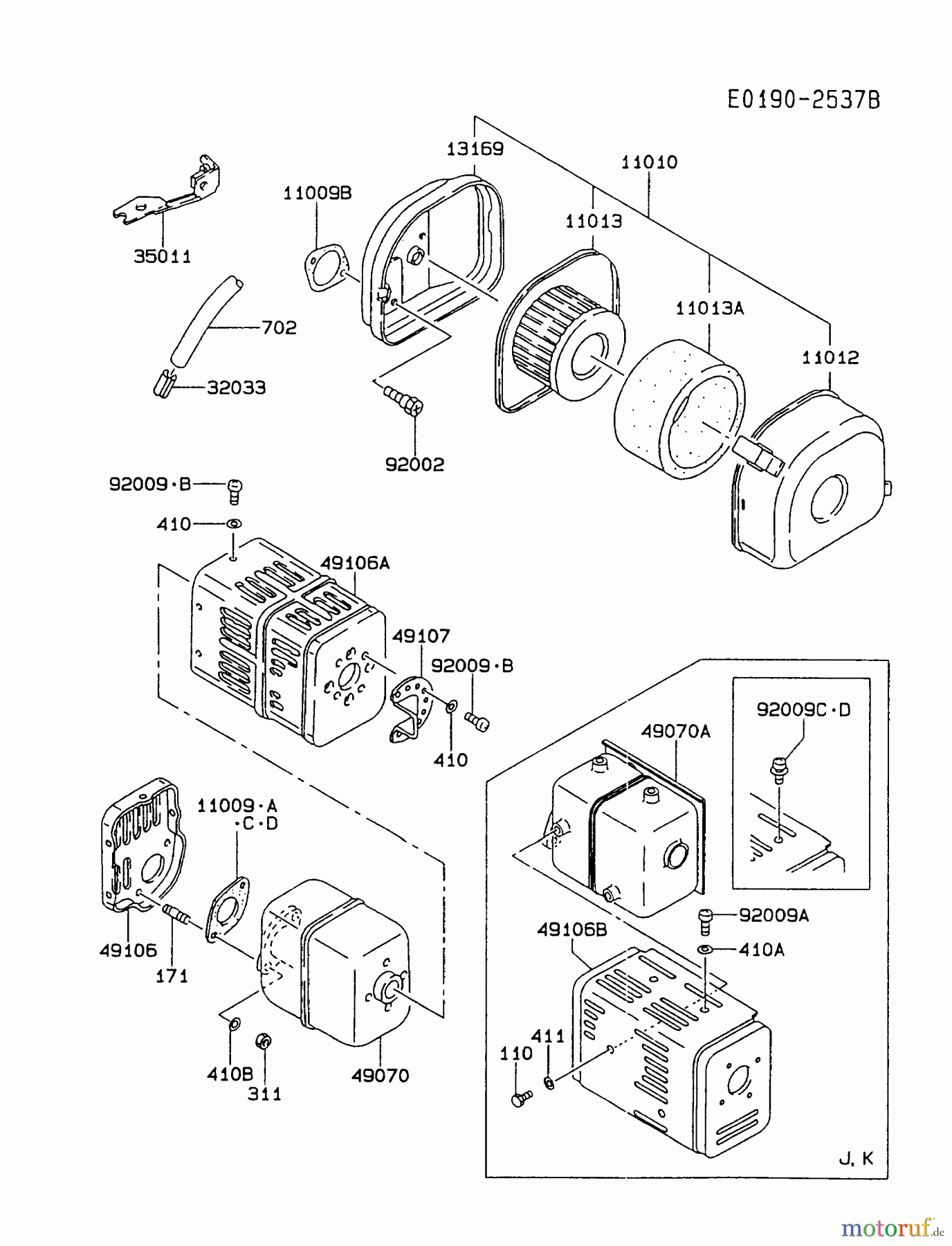  Kawasaki Motoren Motoren, Horizontal FA210R-HS00 - Kawasaki FA210R 4-Stroke Engine AIR-FILTER/MUFFLER