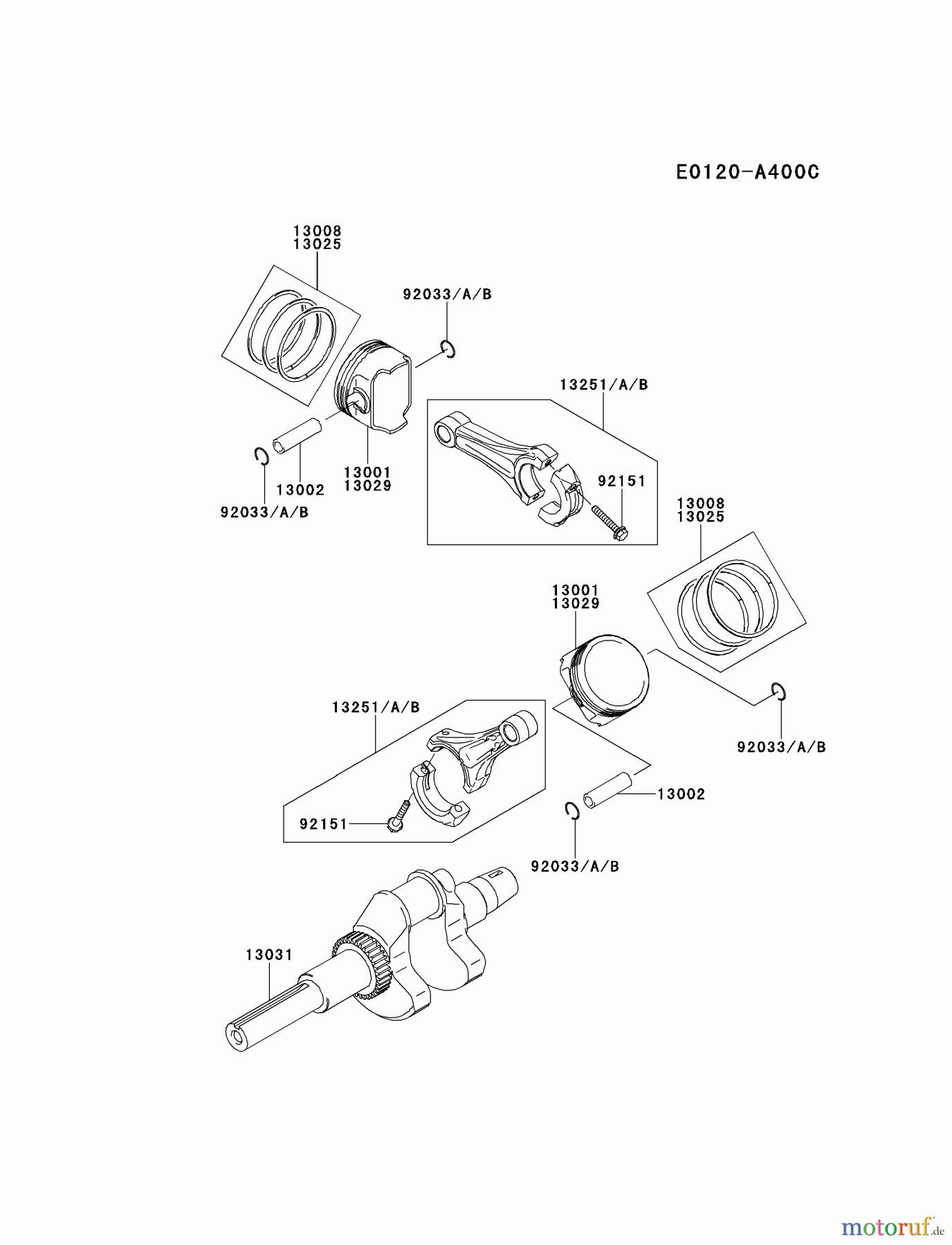  Kawasaki Motoren Motoren, Horizontal FH680D-FS08 - Kawasaki FH680D 4-Stroke Engine PISTON/CRANKSHAFT