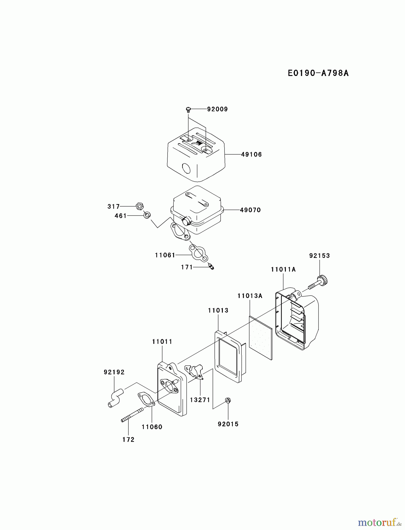  Kawasaki Motoren Motoren, Horizontal FJ100D-CS00 - Kawasaki FJ100D 4-Stroke Engine AIR-FILTER/MUFFLER
