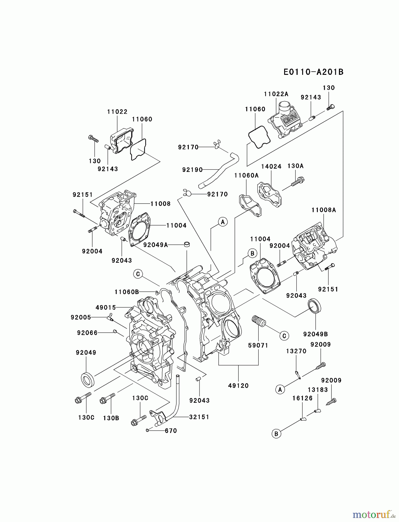 Kawasaki Motoren Motoren, Horizontal FD501D-AS02 - Kawasaki FD501D 4-Stroke Engine CYLINDER/CRANKCASE