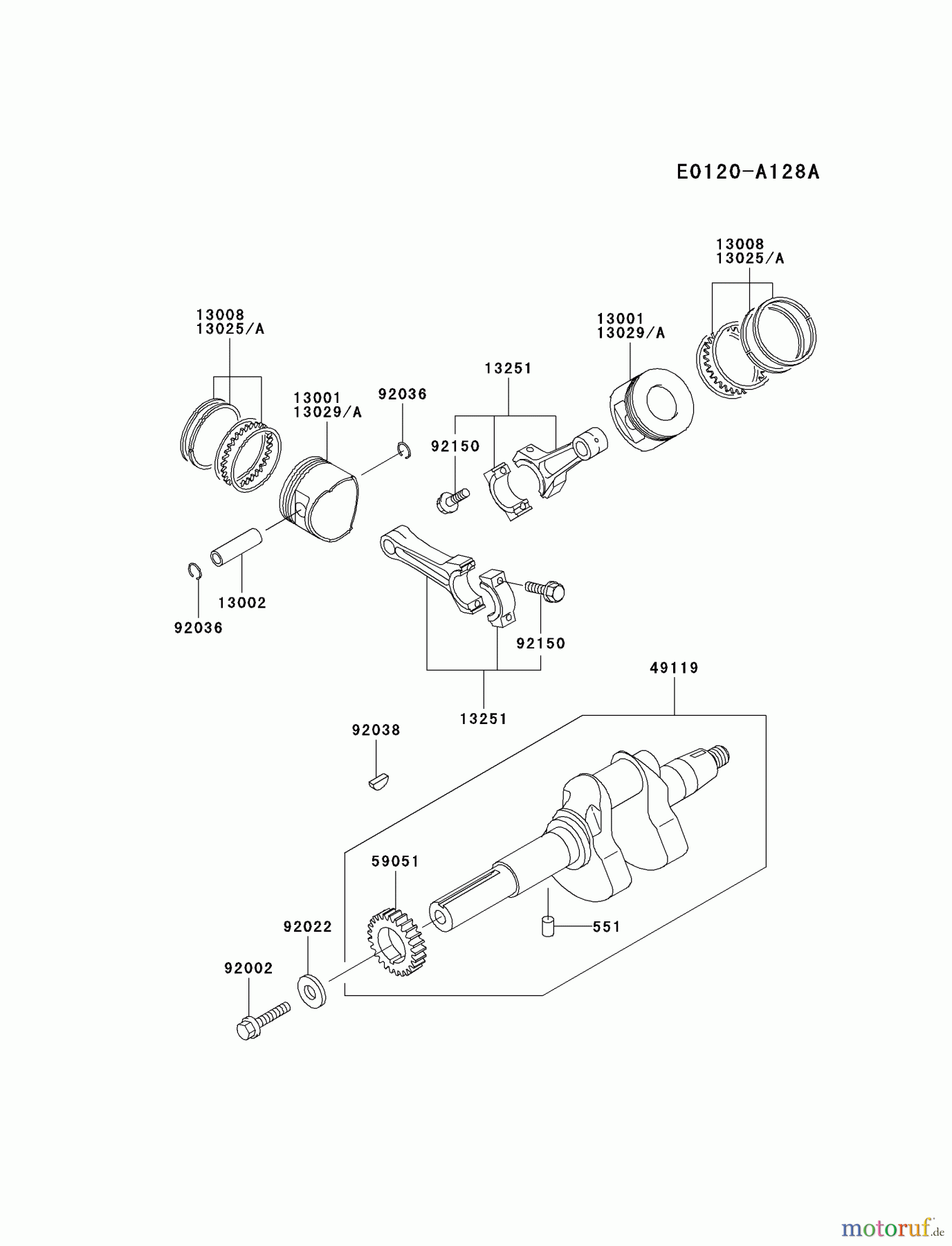  Kawasaki Motoren Motoren, Horizontal FD501D-AS02 - Kawasaki FD501D 4-Stroke Engine PISTON/CRANKSHAFT