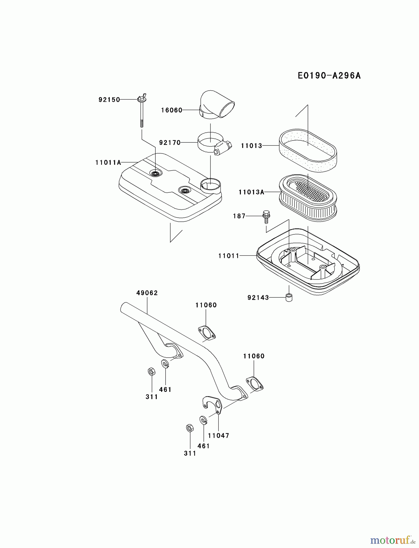  Kawasaki Motoren Motoren, Horizontal FD501D-AS03 - Kawasaki FD501D 4-Stroke Engine AIR-FILTER/MUFFLER