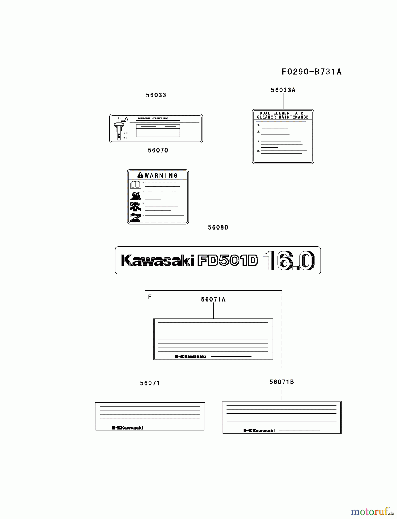  Kawasaki Motoren Motoren, Horizontal FD501D-GS00 - Kawasaki FD501D 4-Stroke Engine LABEL