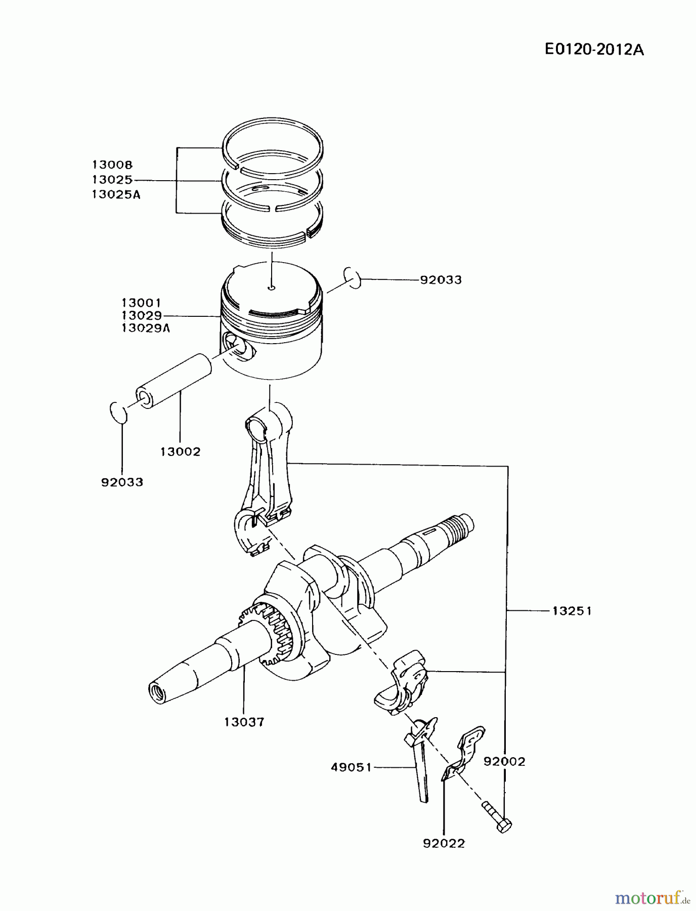  Kawasaki Motoren Motoren, Horizontal FA076D-DS05 - Kawasaki FA076D 4-Stroke Engine PISTON/CRANKSHAFT