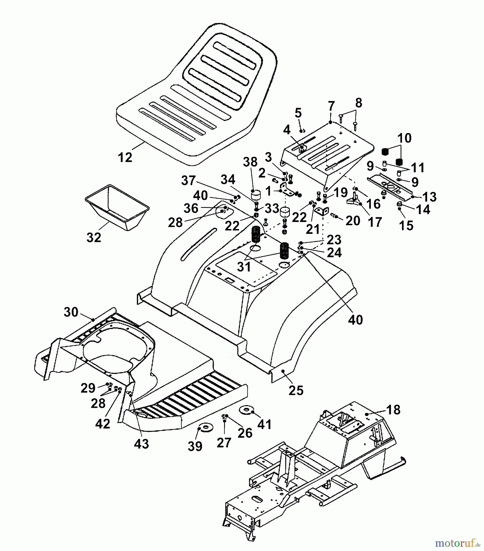  Wolf-Garten Rasentraktoren Trac OHV 7 6205000 Serie C  (2004) Rahmen, Sitz, Sitzwanne