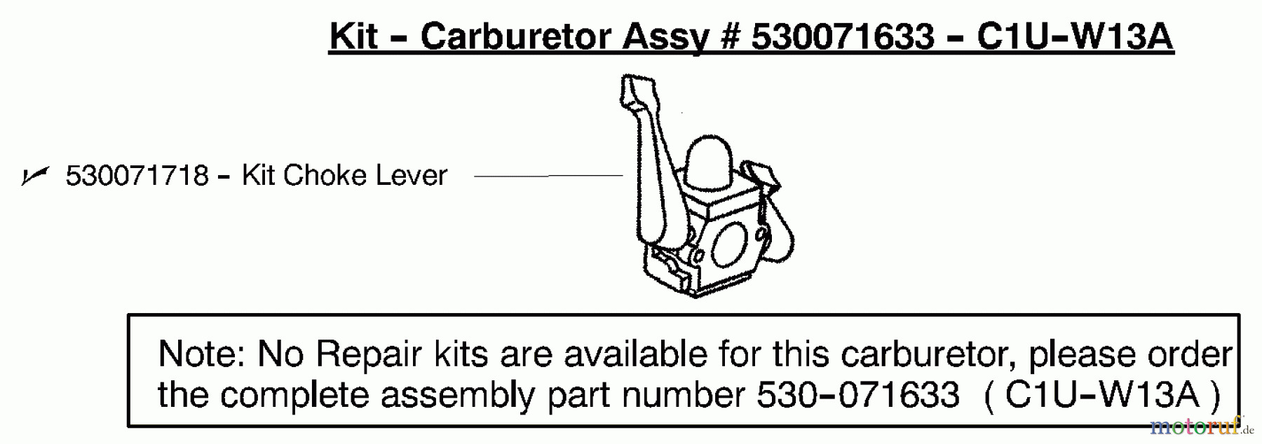  Poulan / Weed Eater Heckenscheren GHT180LE (Type 4) - Weed Eater Hedge Trimmer Carburetor Assembly (C1U-W13A) PN 530071633