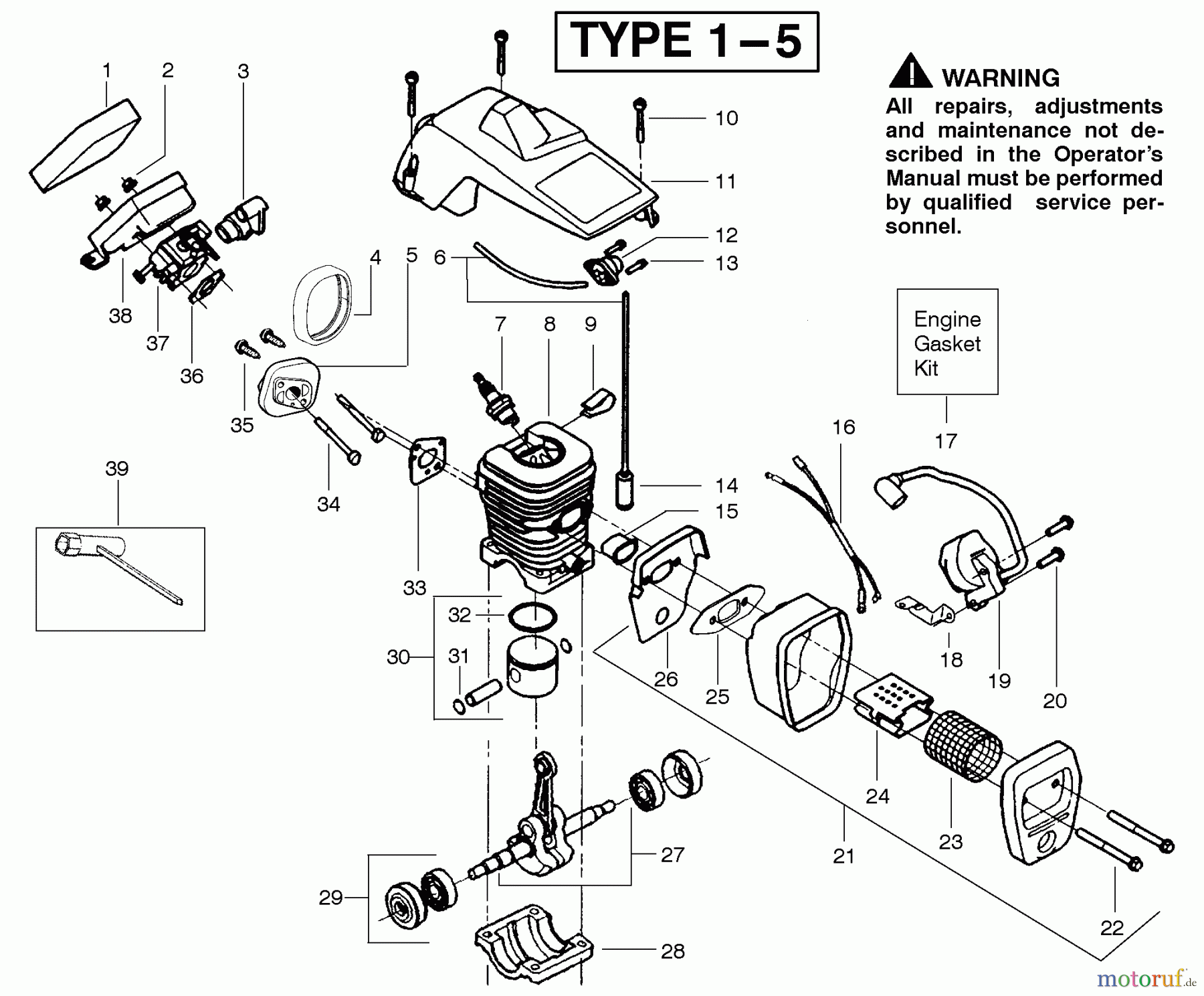  Poulan / Weed Eater Motorsägen 2150 (Type 1) - Poulan Woodshark / Woodsman Chainsaw Engine Assembly Type 1-5