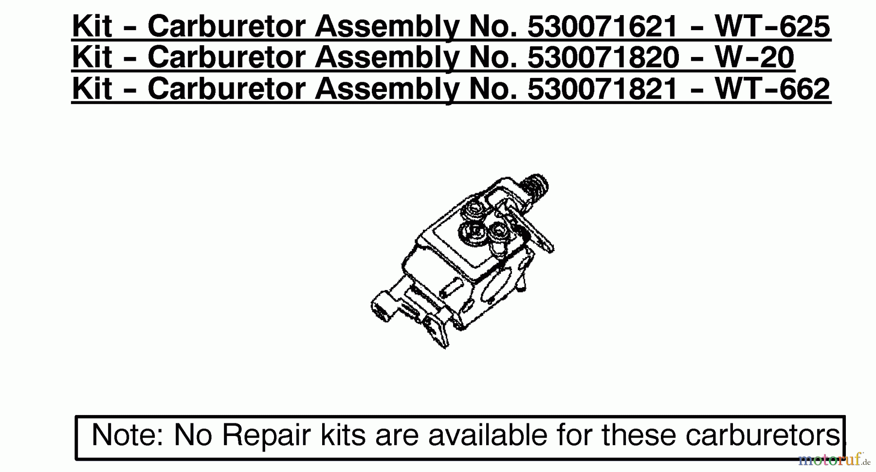  Poulan / Weed Eater Motorsägen 2550 (Type 4) - Poulan Woodmaster Chainsaw Kit - Carburetor Assembly 530071621/530071820/530071821
