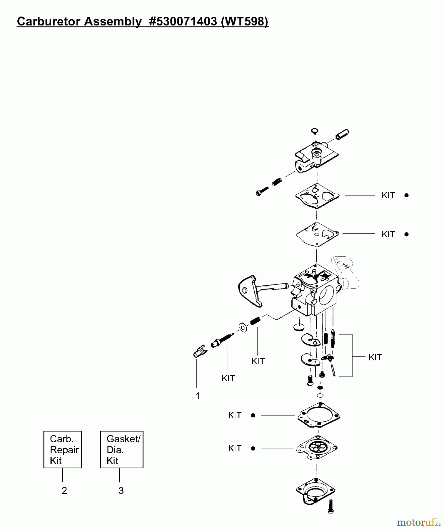  Poulan / Weed Eater Motorsensen, Trimmer PP131 - Poulan Pro String Trimmer Carburetor Assembly (WT598) P/N 530071403