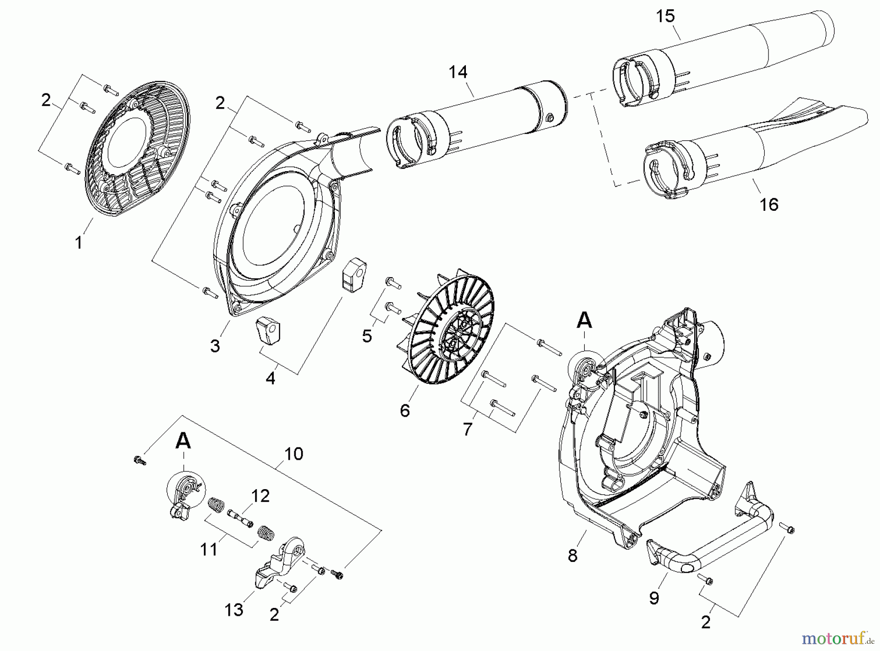  Shindaiwa Bläser / Sauger / Häcksler / Mulchgeräte EB344 - Shindaiwa Hand Held Blower, S/N: T15813001001  Fan Case / Blower Tubes