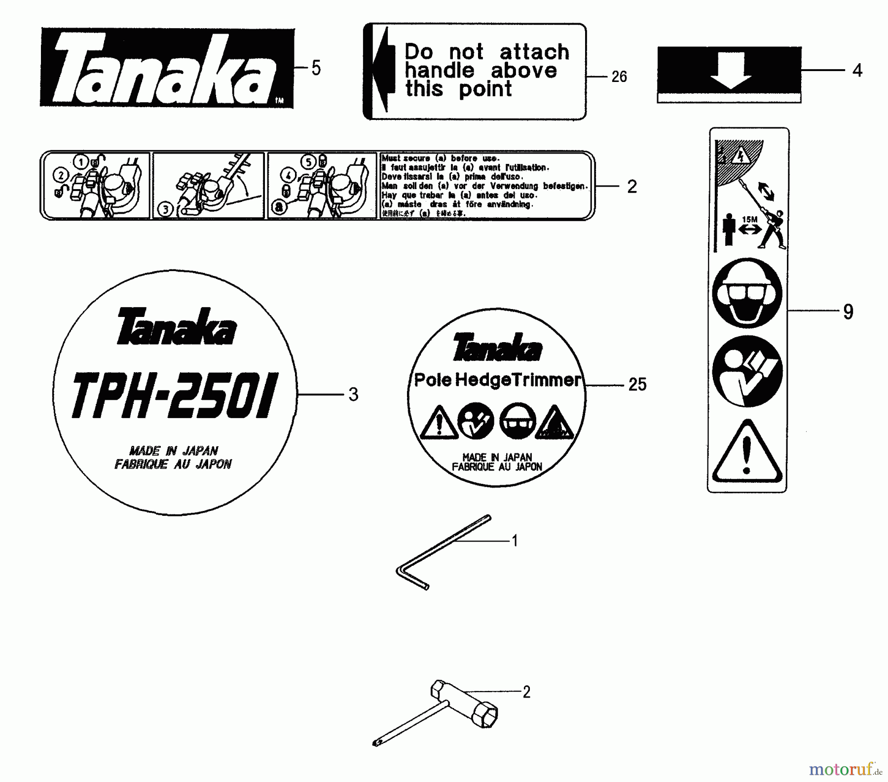  Tanaka Heckenscheeren TPH-2501 - Tanaka Articulating Pole Hedge Trimmer Decals