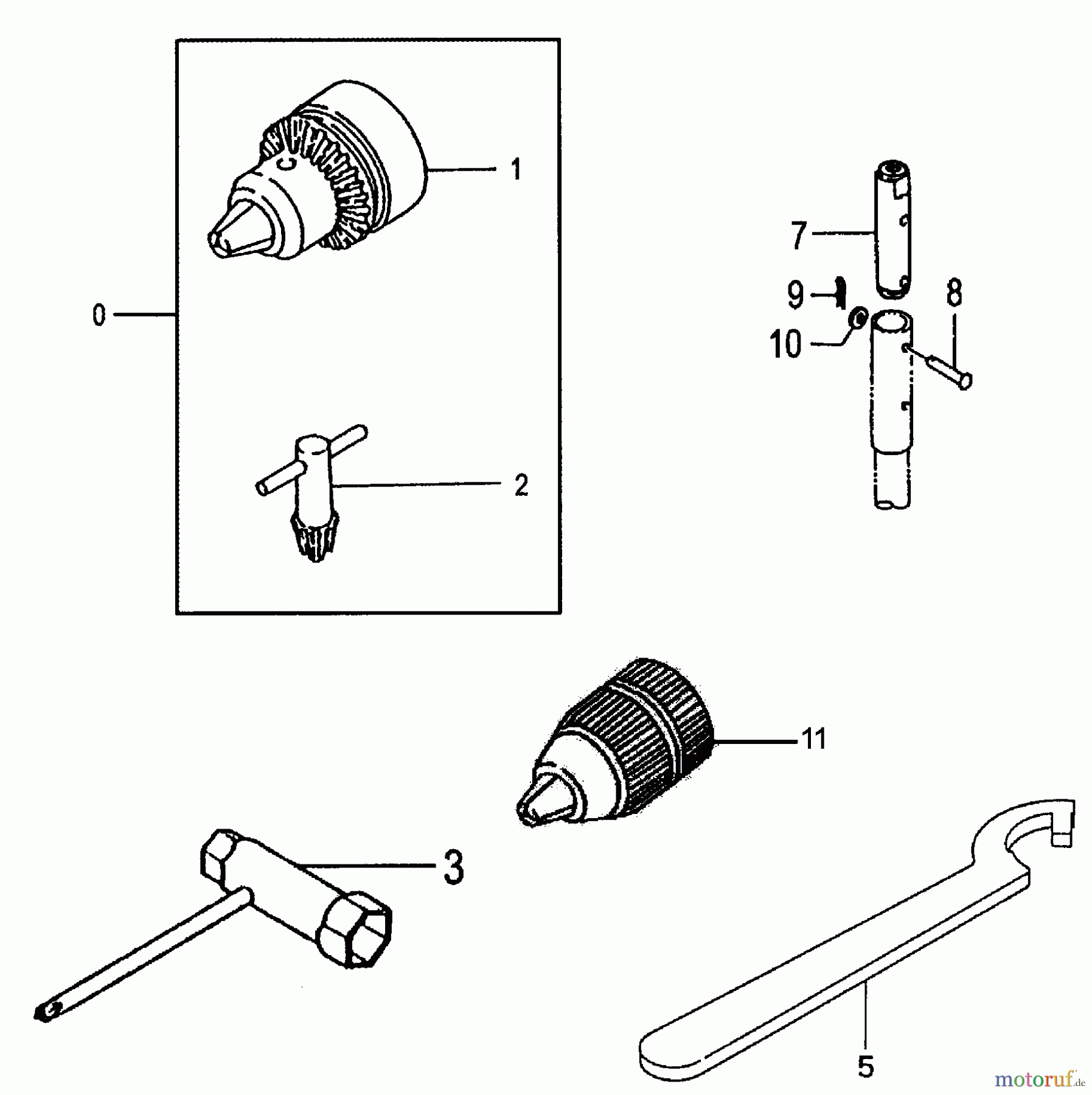 Tanaka Erdbohrer TED-262L - Tanaka Portable Gas Drill Chuck, Key, Adapter, Tools