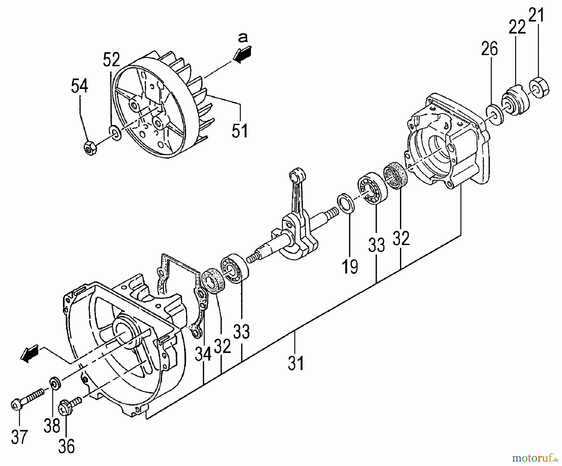  Tanaka Motoren PF-2600 - Tanaka Utility / Scooter Engine Crankcase, Flywheel, Starter Pulley