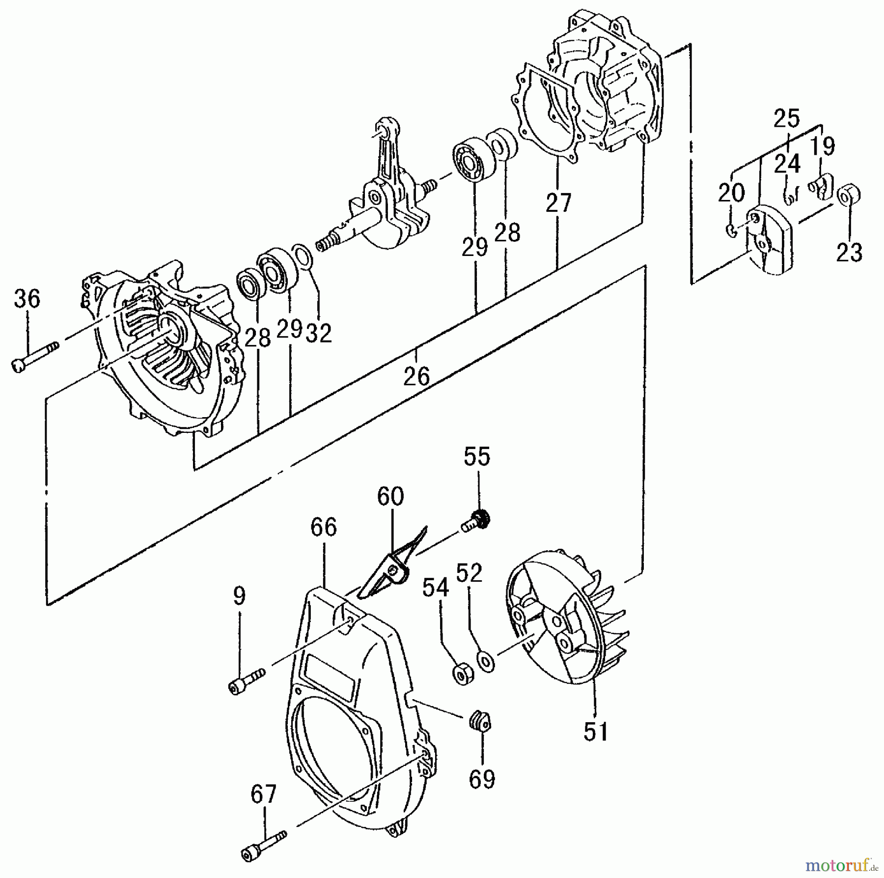  Tanaka Motoren PF-4000 - Tanaka Utility / Scooter Engine Crankcase, Flywheel, Starter Pulley