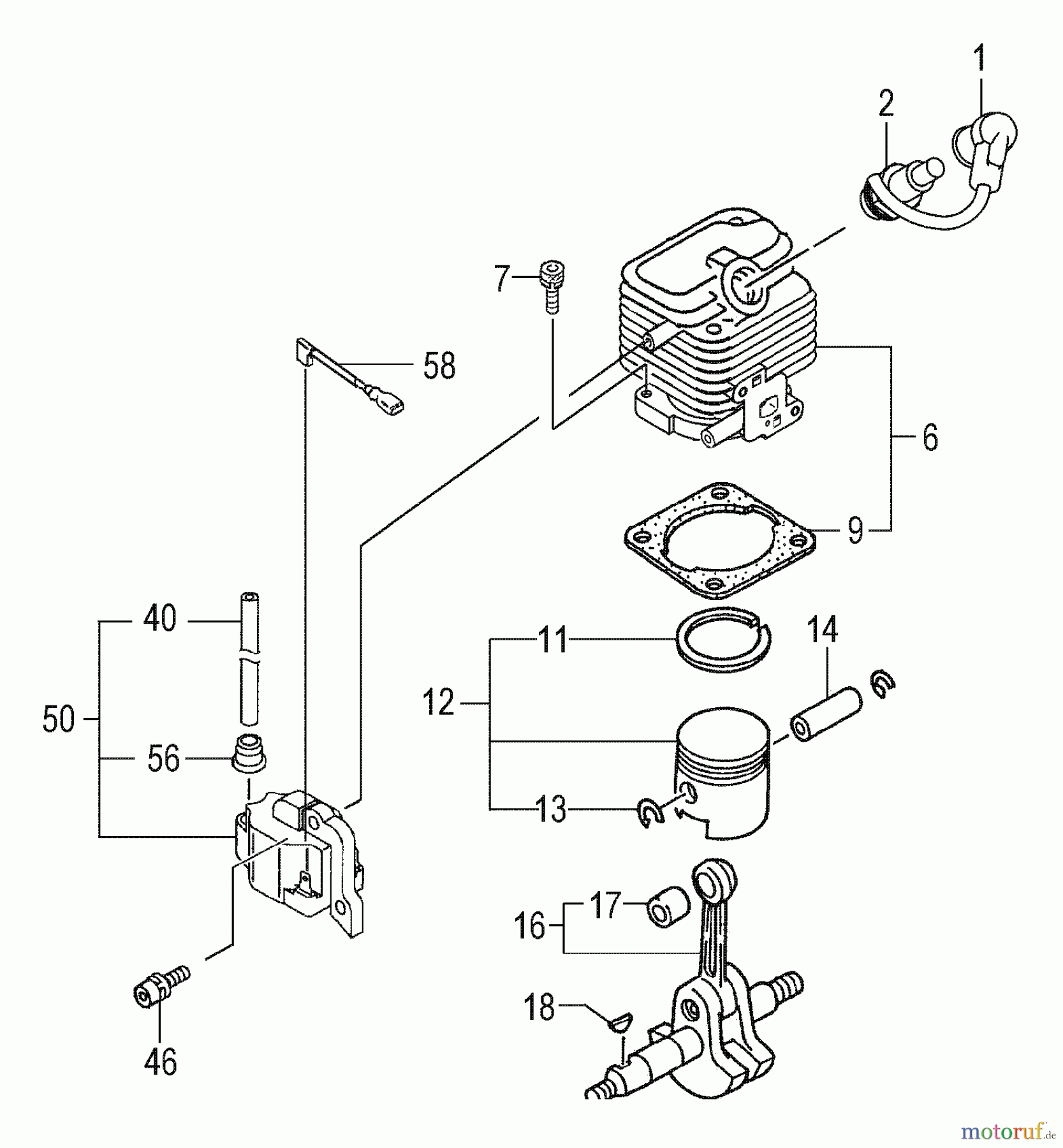 Tanaka Motoren TC-2300 - Tanaka Utility / Scooter Engine Cylinder, Piston, Crankshaft, Ignition