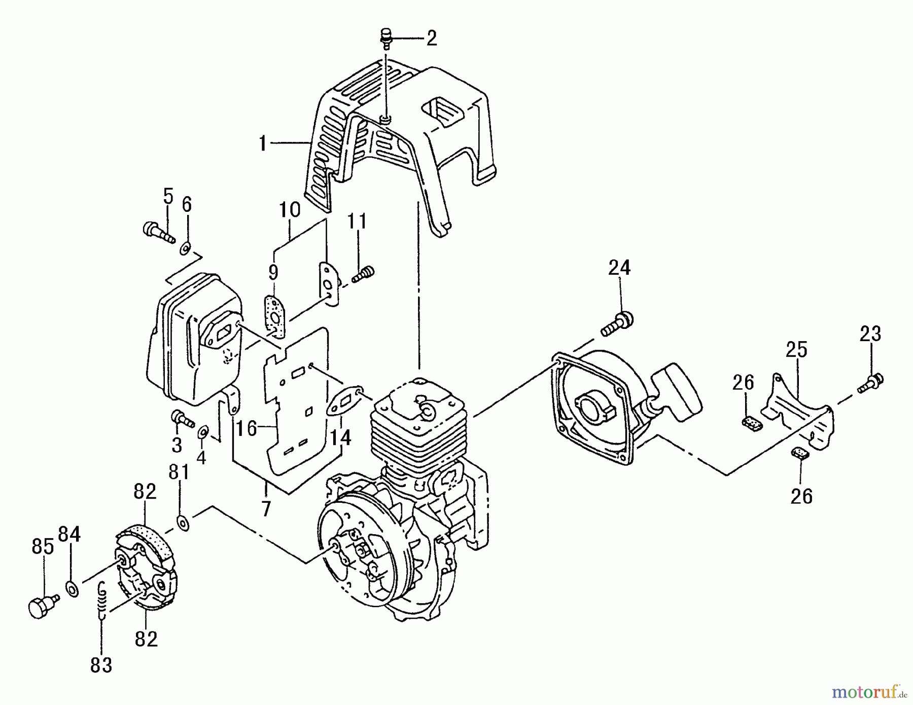 Tanaka Motoren TC-47R - Tanaka Utility / Scooter Engine Clutch, Starter & Muffler