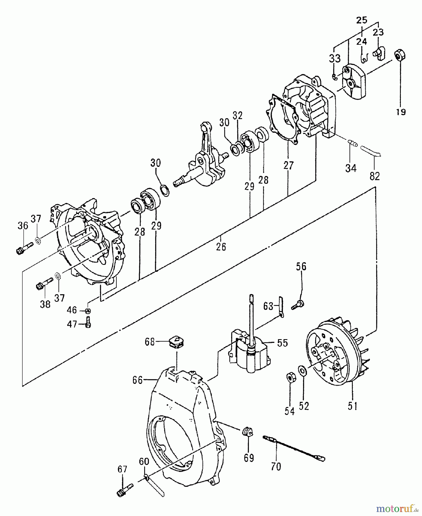 Tanaka Motoren TC-47R - Tanaka Utility / Scooter Engine Crankcase, Flywheel, Starter Pulley