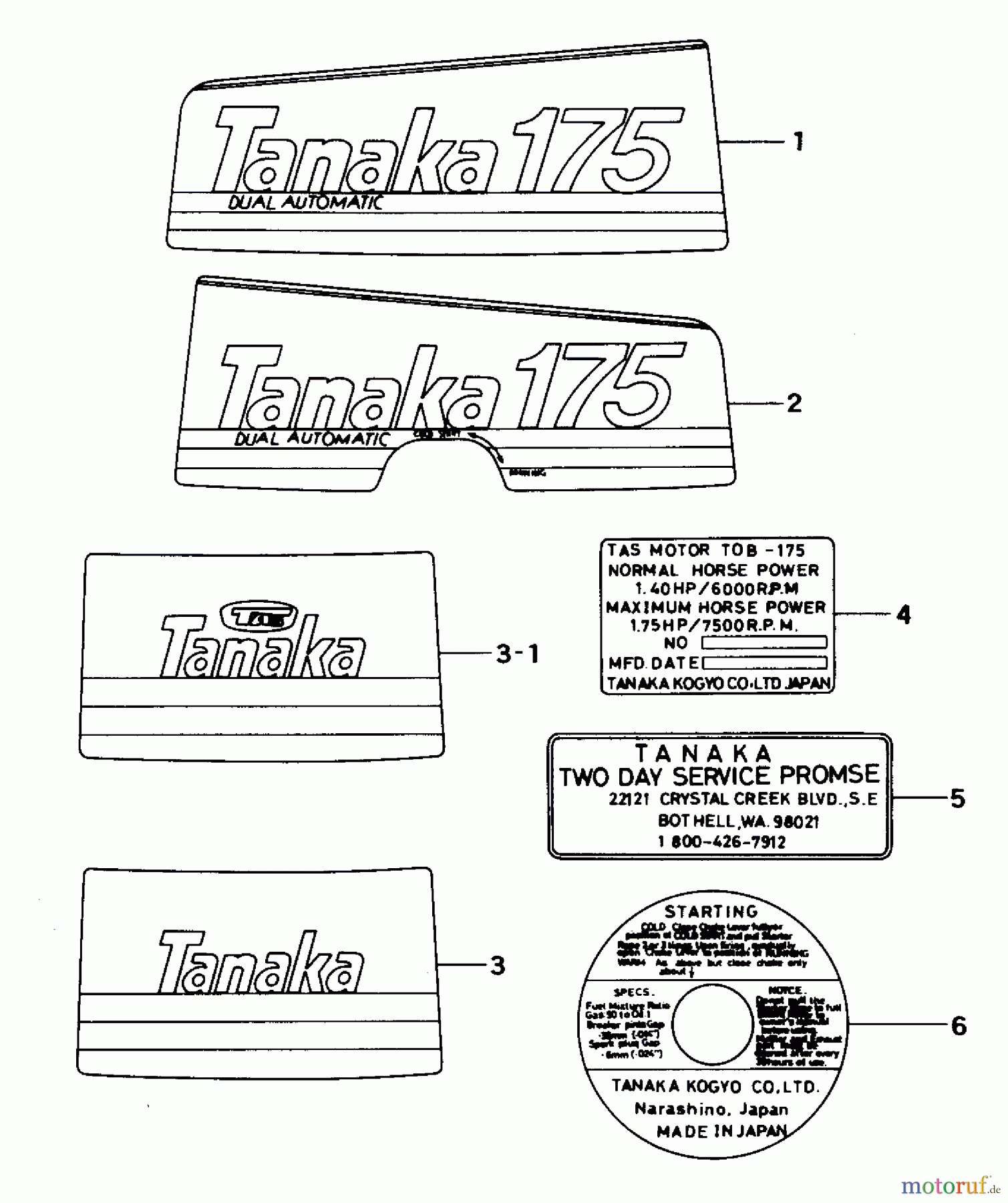  Tanaka Botsmotoren TOB-175 - Tanaka 1.75HP Outboard Motor Marks