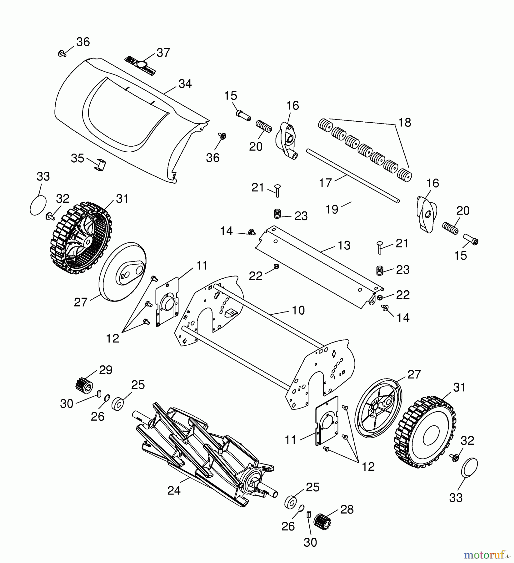 Wolf-Garten Spindelmäher TC 32 M 3628000 Serie A (2004) Messerwalze, Räder, Spindelgehäuse