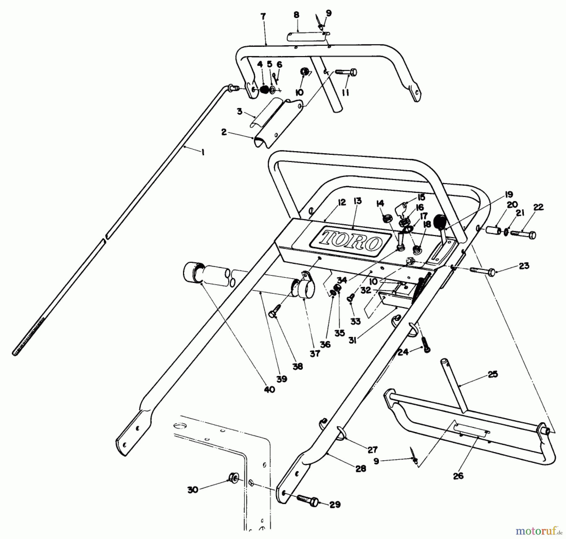  Toro Neu Mowers, Drive Unit Only 30112 - Toro Mid-Size Proline Gear Traction Unit, 12.5 hp, 1989 (9000001-9999999) HANDLE ASSEMBLY