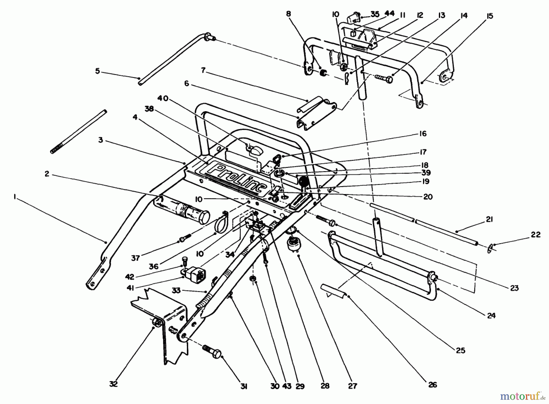 Toro Neu Mowers, Drive Unit Only 30165 - Toro Mid-Size Proline Gear Traction Unit, 12.5 hp, 1992 (2000001-2999999) HANDLE ASSEMBLY