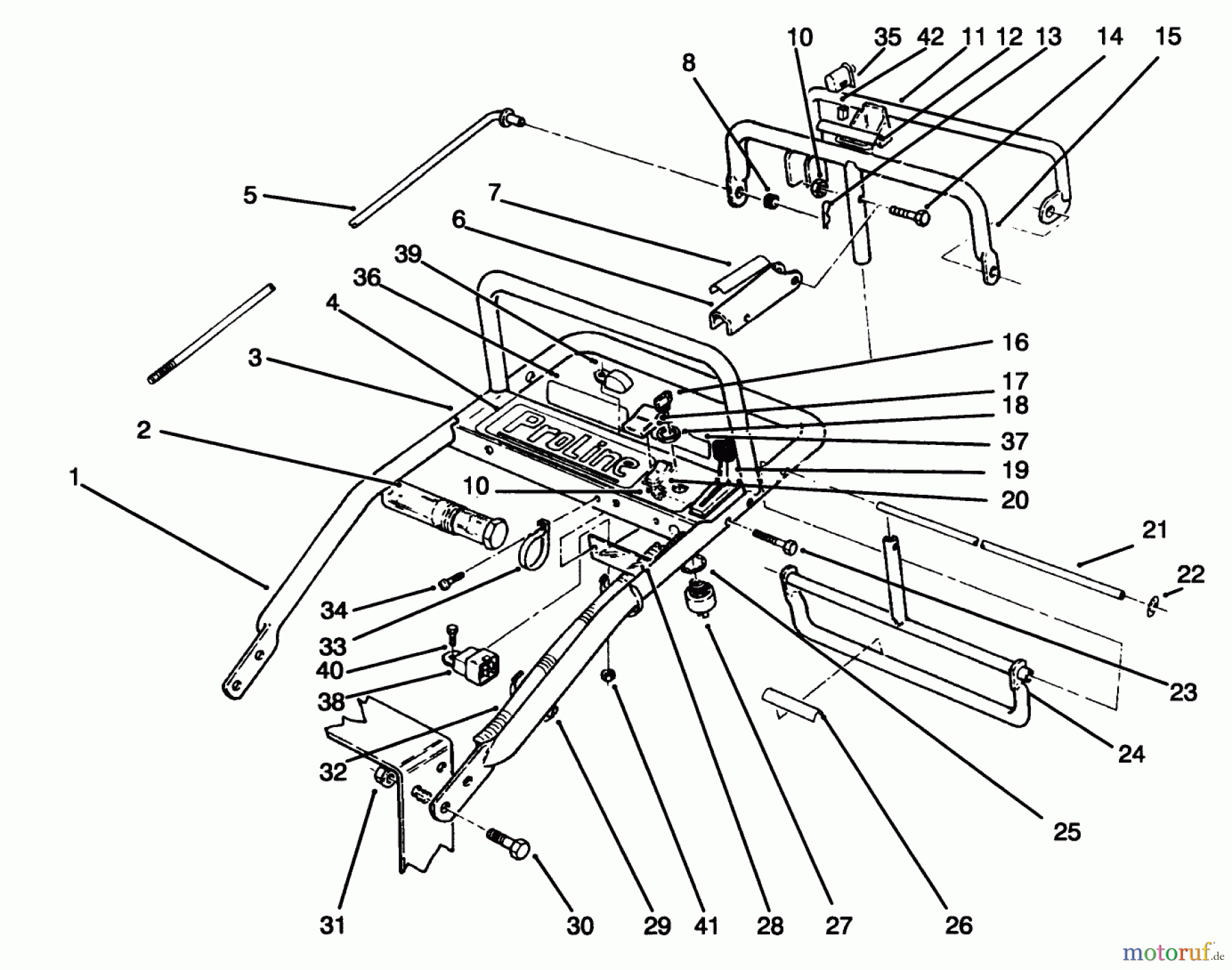 Toro Neu Mowers, Drive Unit Only 30176 - Toro Mid-Size Proline Gear Traction Unit, 14 hp, 1995 (590001-599999) HANDLE ASSEMBLY