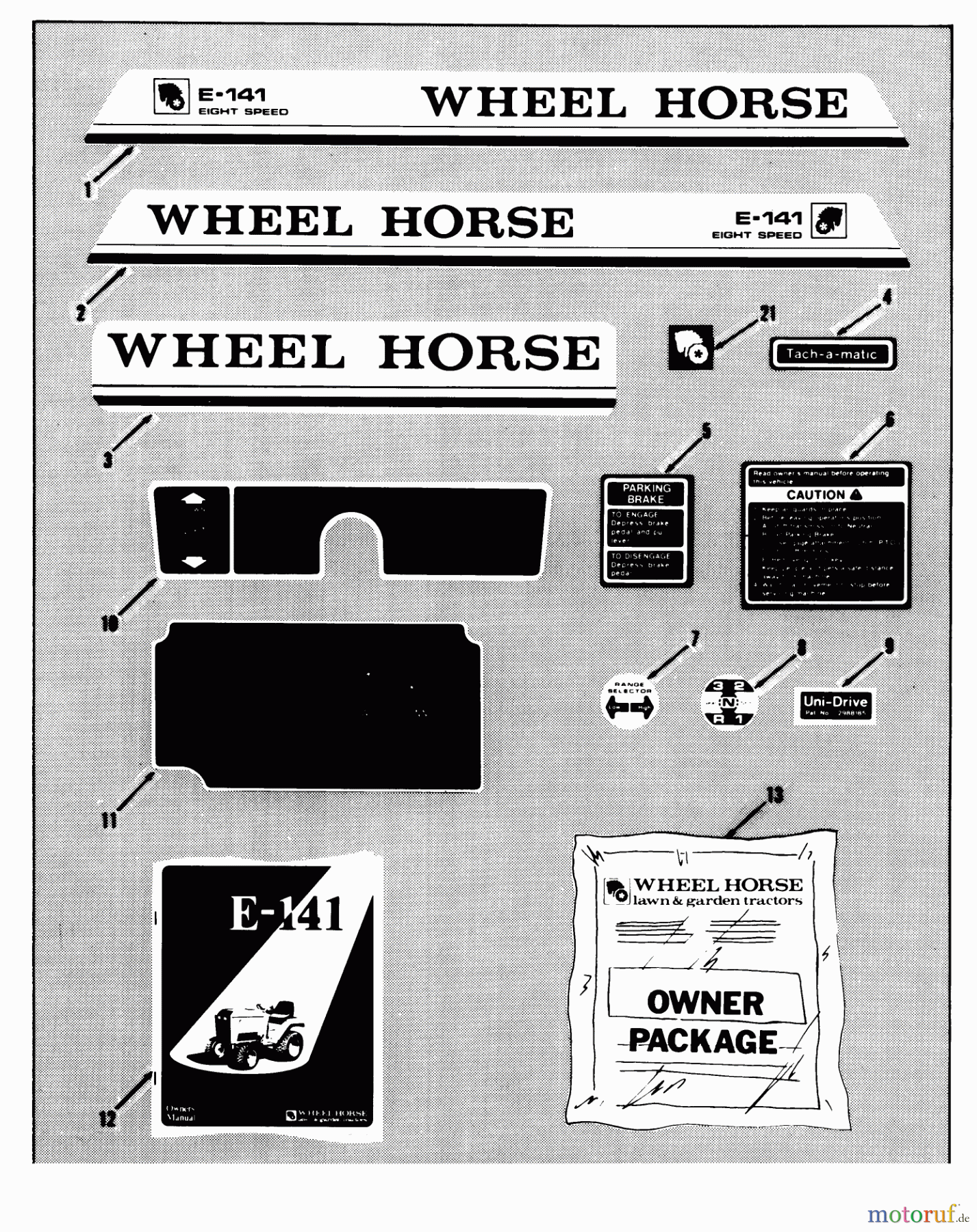  Toro Neu Mowers, Lawn & Garden Tractor Seite 1 01-14E801 (E-141) - Toro E-141 8-Speed Tractor, 1982 DECALS