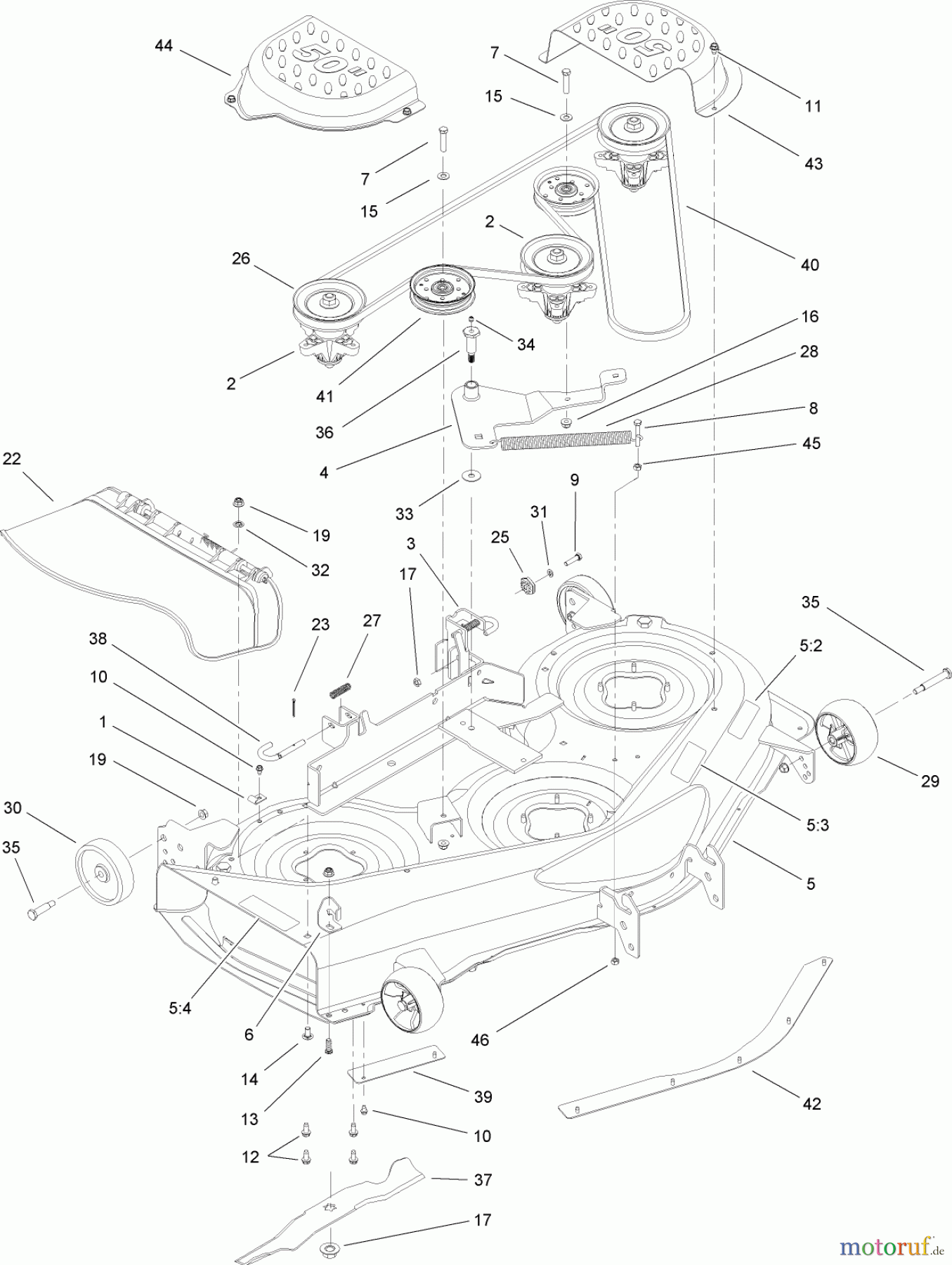  Toro Neu Mowers, Lawn & Garden Tractor Seite 1 13AP60RP744 (LX500) - Toro LX500 Lawn Tractor, 2006 (1A096B50000-) DECK ASSEMBLY