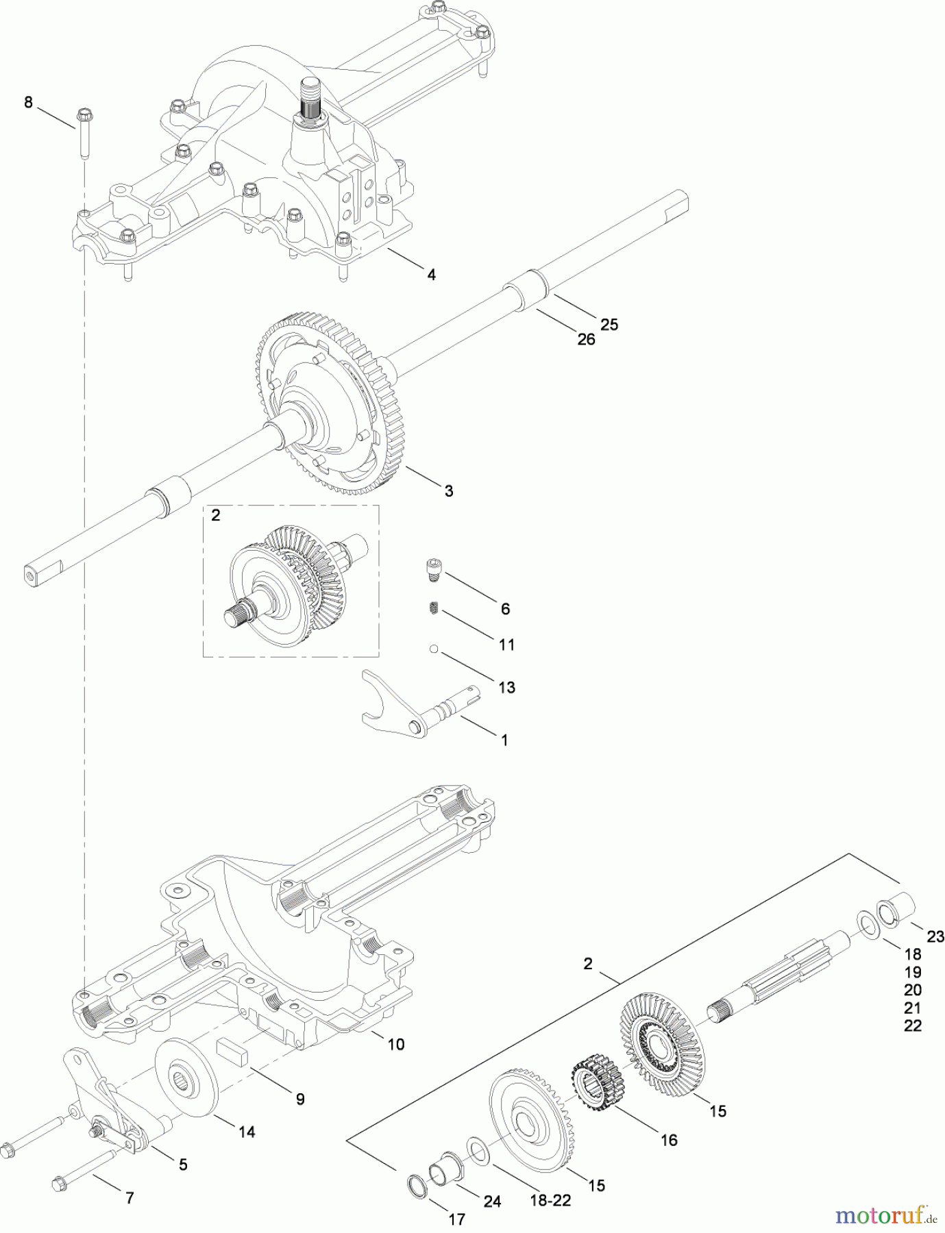  Toro Neu Mowers, Lawn & Garden Tractor Seite 1 13AX60RG848 (LX423) - Toro LX423 Lawn Tractor, 2009 (1-1) SINGLE SPEED TRANSMISSION ASSEMBLY NO. 112-6083