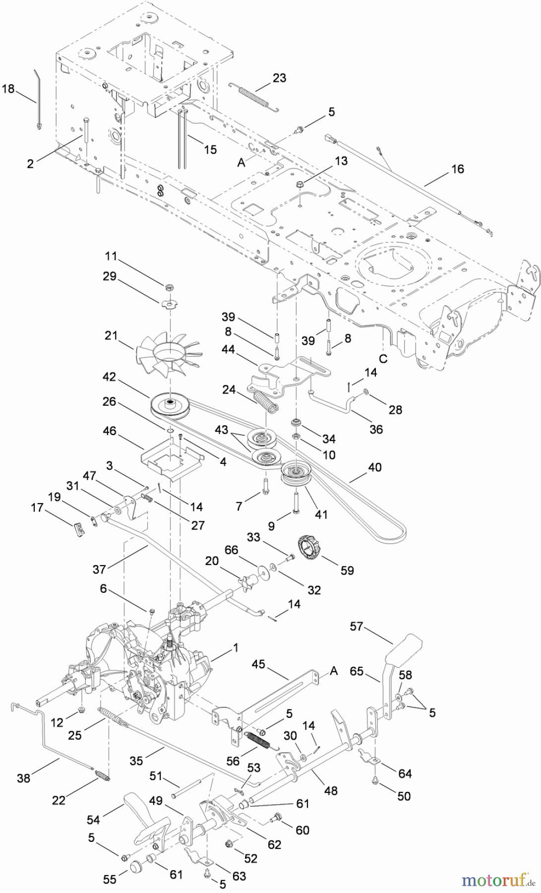  Toro Neu Mowers, Lawn & Garden Tractor Seite 1 13AX91RS848 (LX427) - Toro LX427 Lawn Tractor, 2010 (1-1) TRANSMISSION, BELT AND DRIVE ASSEMBLY