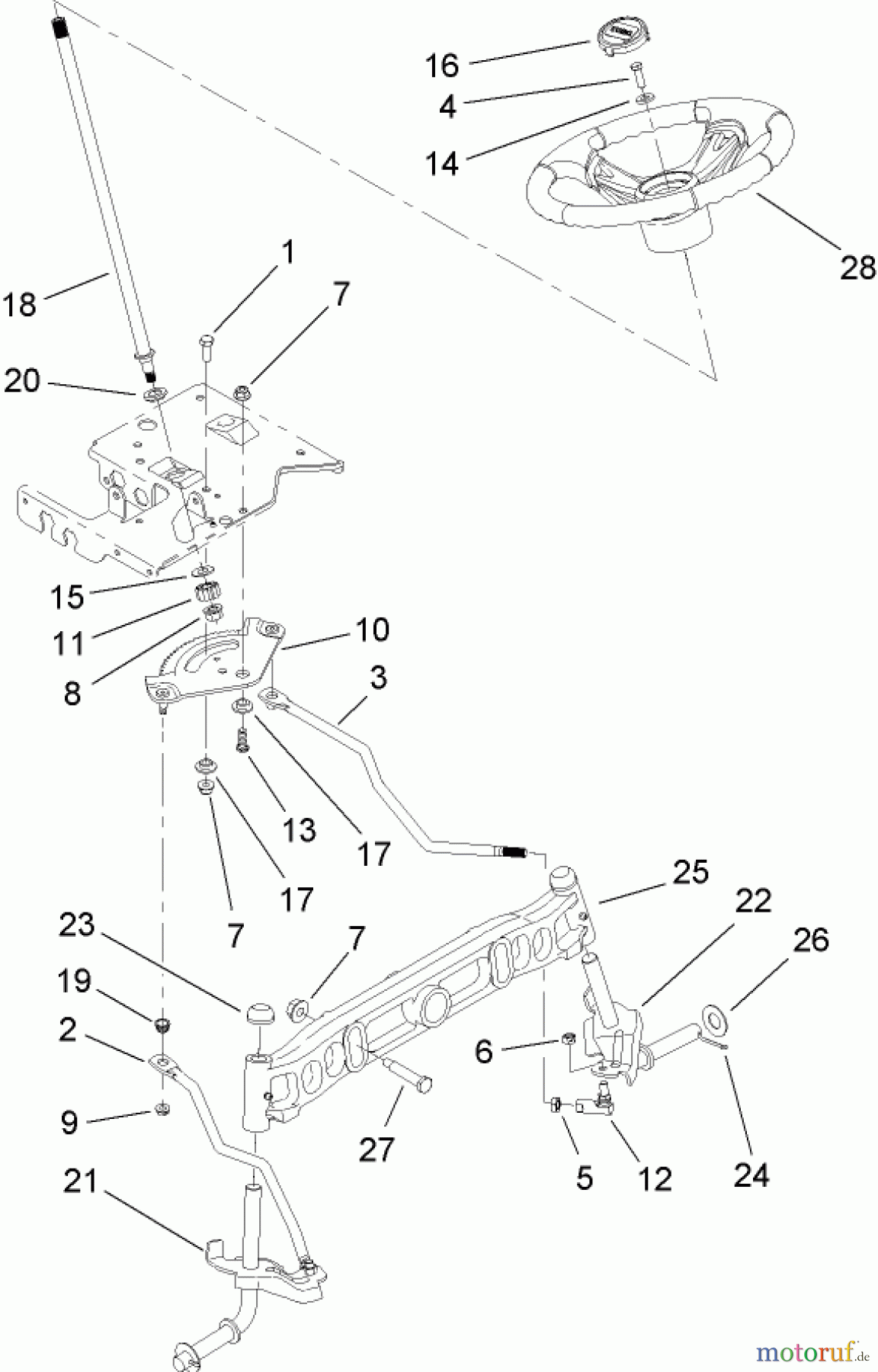  Toro Neu Mowers, Lawn & Garden Tractor Seite 1 13BX60RG748 (LX425) - Toro LX425 Lawn Tractor, 2007 (SN 1E087H10251-) STEERING SHAFT AND FRONT AXLE ASSEMBLY