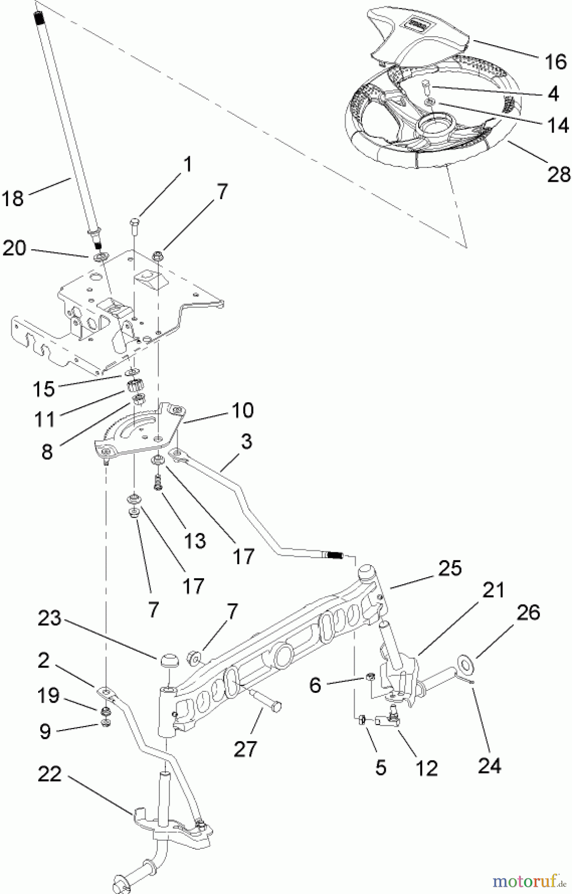  Toro Neu Mowers, Lawn & Garden Tractor Seite 1 14AK81RK744 (GT2300) - Toro GT2300 Garden Tractor, 2006 (1A186H30000-) STEERING SHAFT AND FRONT AXLE ASSEMBLY