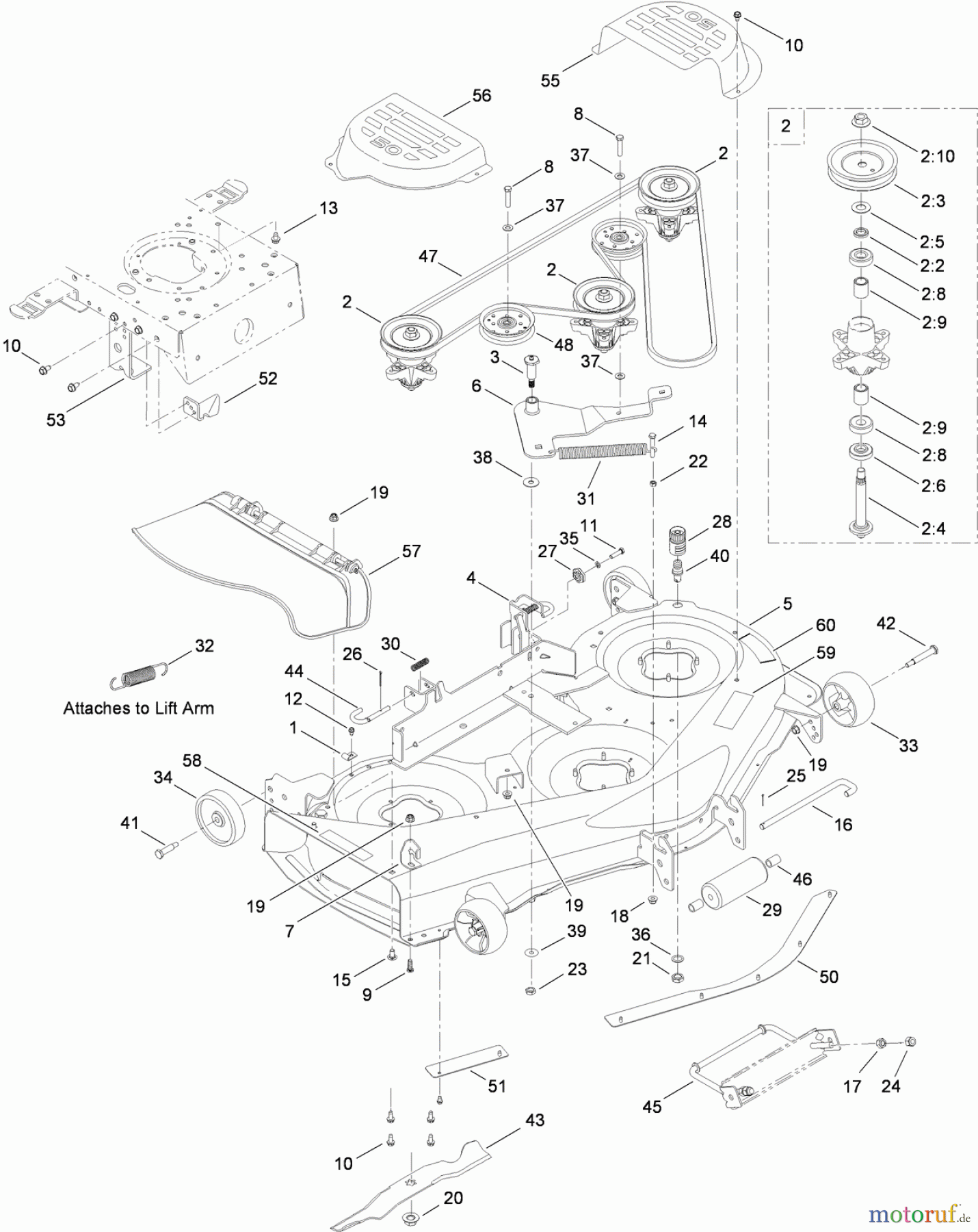  Toro Neu Mowers, Lawn & Garden Tractor Seite 1 14AQ81RP048 (GT2200) - Toro GT2200 Garden Tractor, 2008 (SN 1-) 50 INCH DECK ASSEMBLY