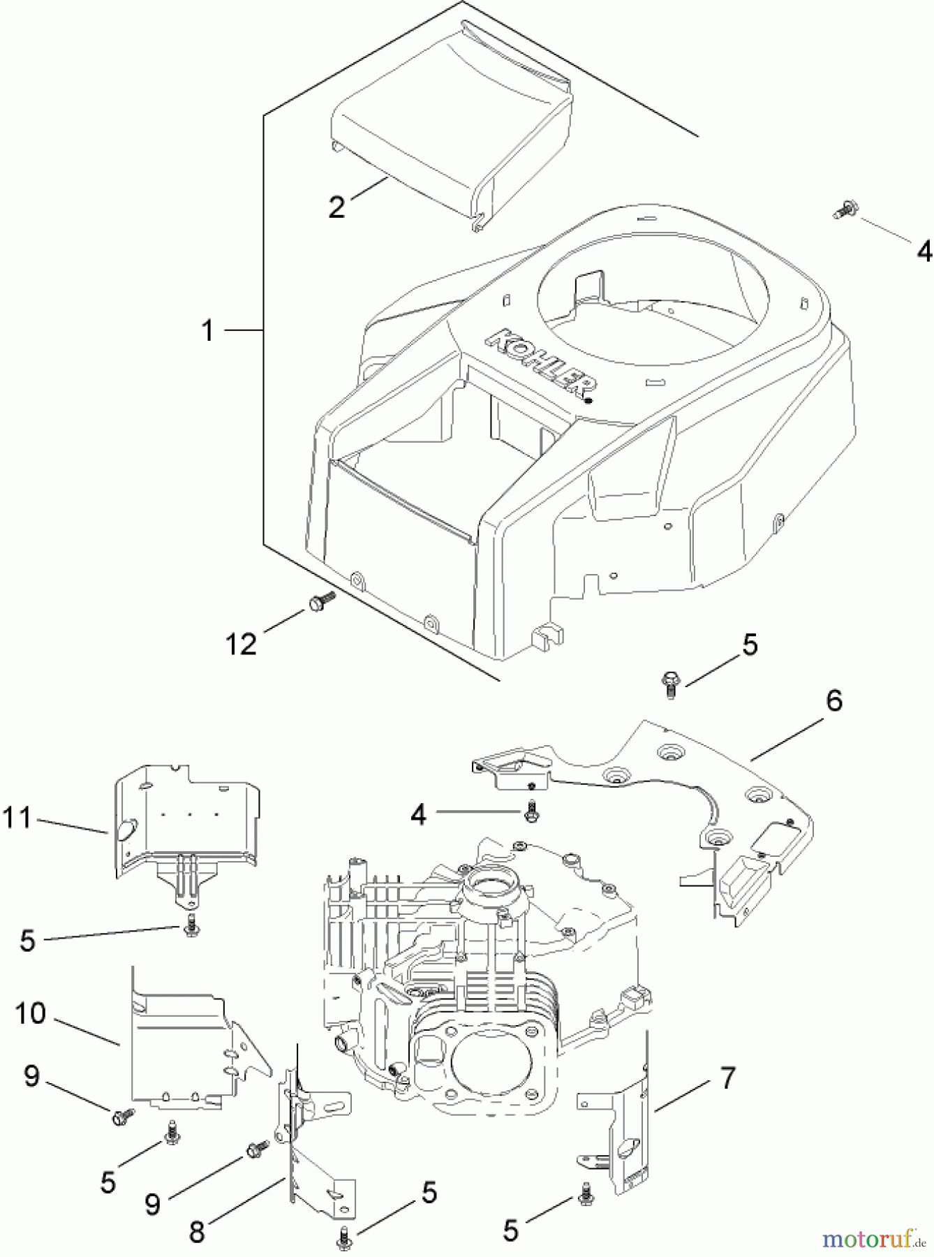  Toro Neu Mowers, Lawn & Garden Tractor Seite 1 14AQ81RP048 (GT2200) - Toro GT2200 Garden Tractor, 2008 (SN 1-) BLOWER HOUSING AND BAFFLE ASSEMBLY KOHLER SV730-0018
