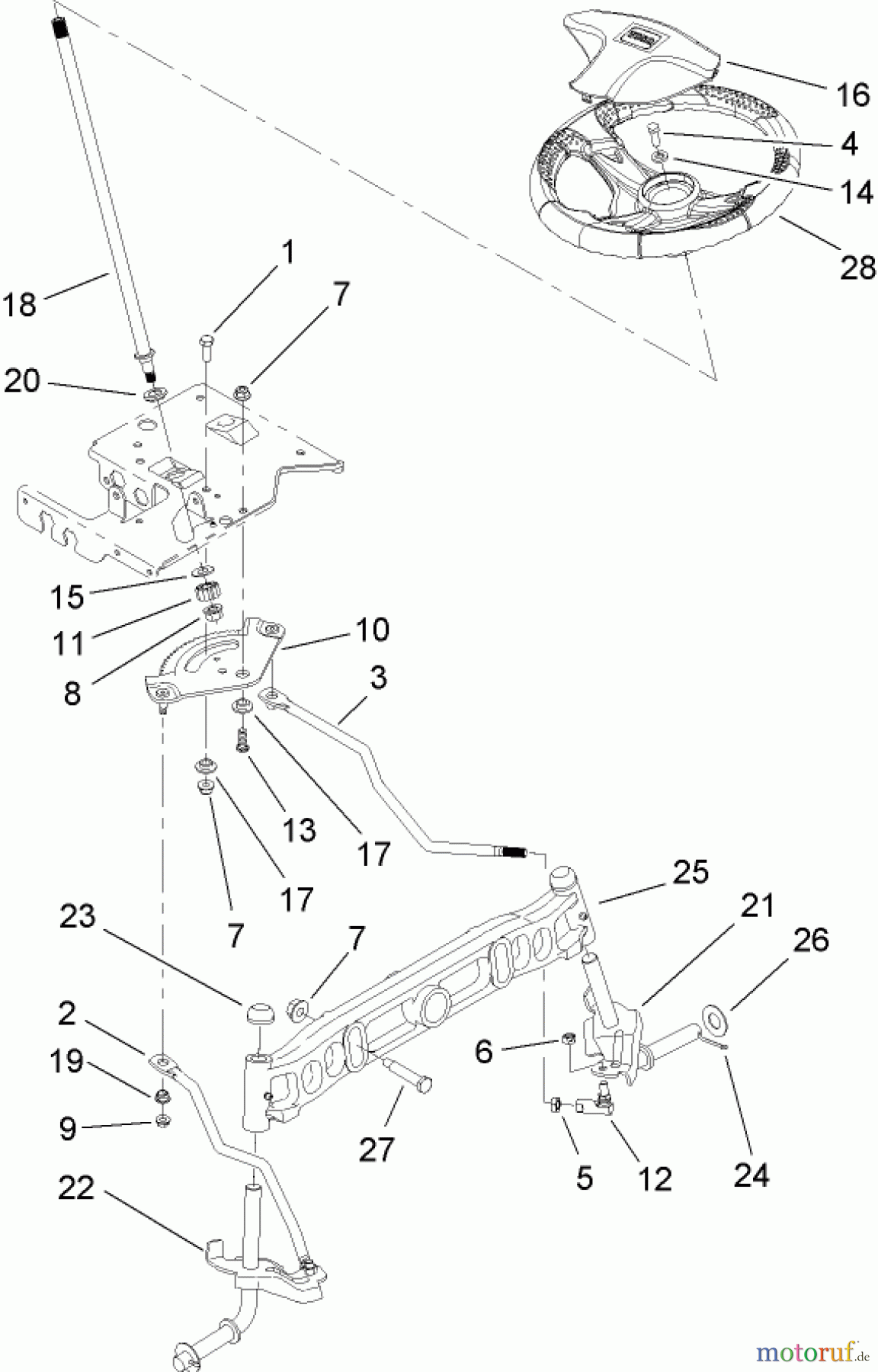  Toro Neu Mowers, Lawn & Garden Tractor Seite 1 14AQ81RP748 (GT2200) - Toro GT2200 Garden Tractor, 2007 (1B087H30130-) STEERING SHAFT AND FRONT AXLE ASSEMBLY