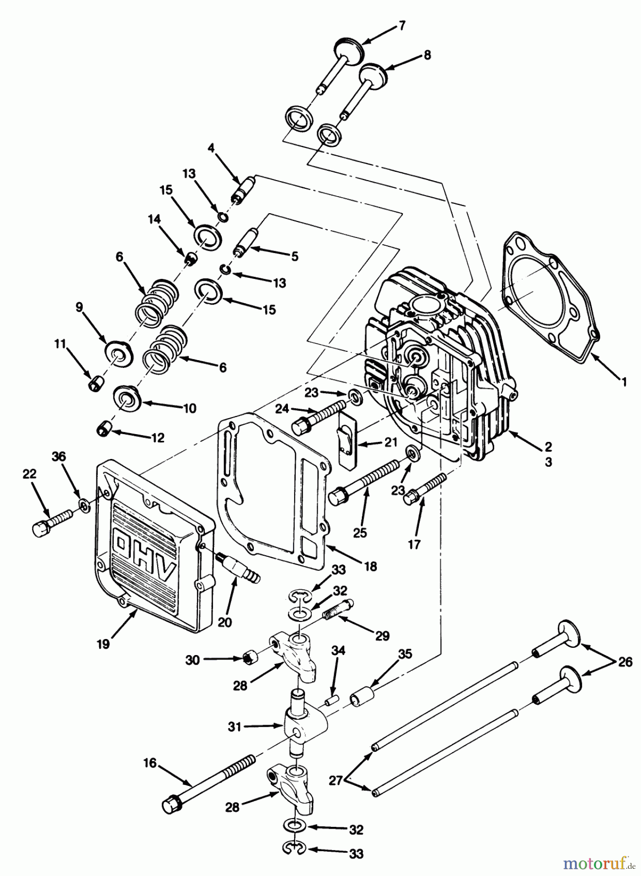  Toro Neu Mowers, Lawn & Garden Tractor Seite 1 22-14O502 (244-5) - Toro 244-5 Yard Tractor, 1992 (2000001-2999999) 14HP ENGINE CYLINDER HEAD & VALVES ASSEMBLY