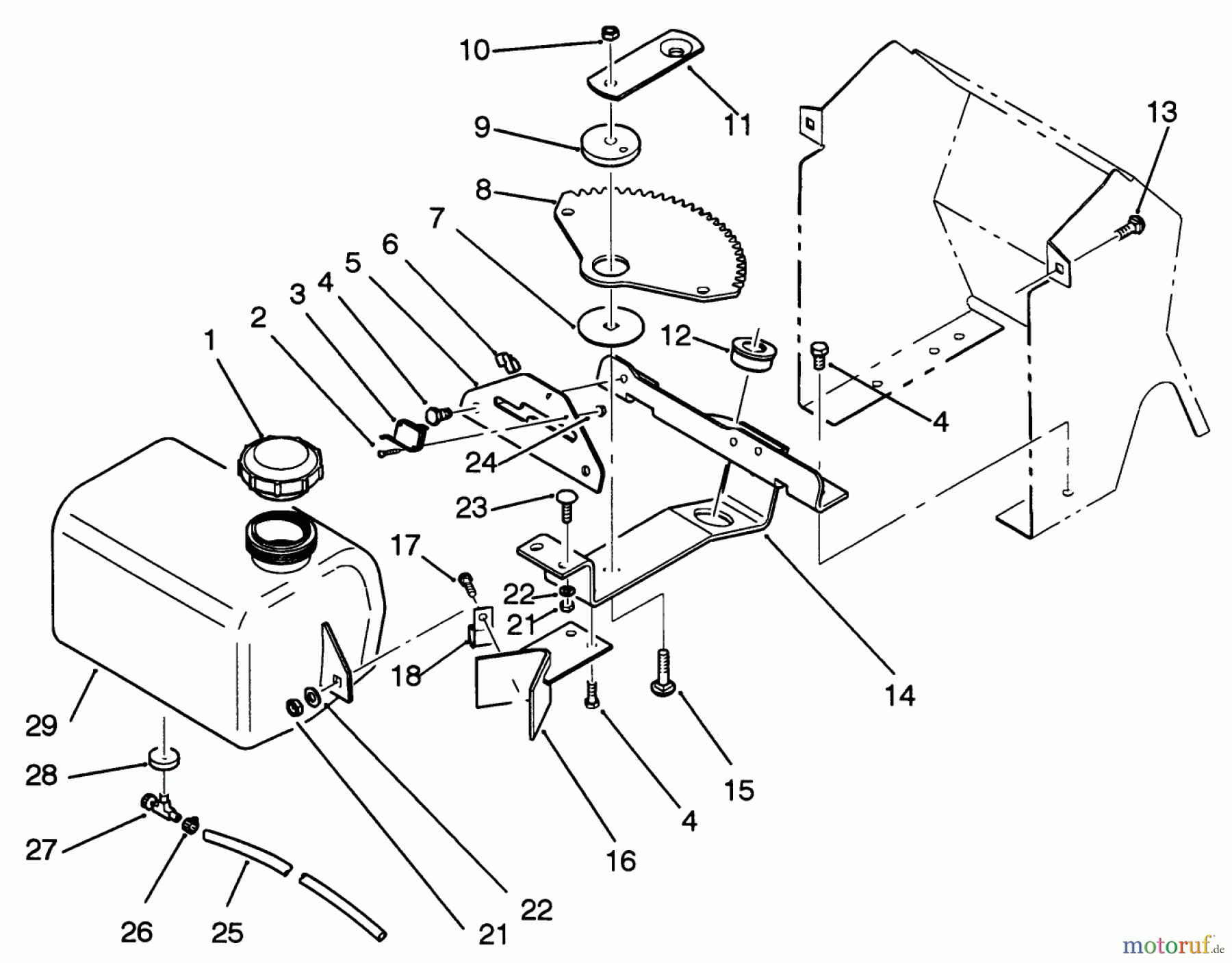  Toro Neu Mowers, Lawn & Garden Tractor Seite 1 22-14OE02 (244-H) - Toro 244-H Yard Tractor, 1992 (2000001-2999999) FUEL TANK AND STEERING BRACKET ASSEMBLY